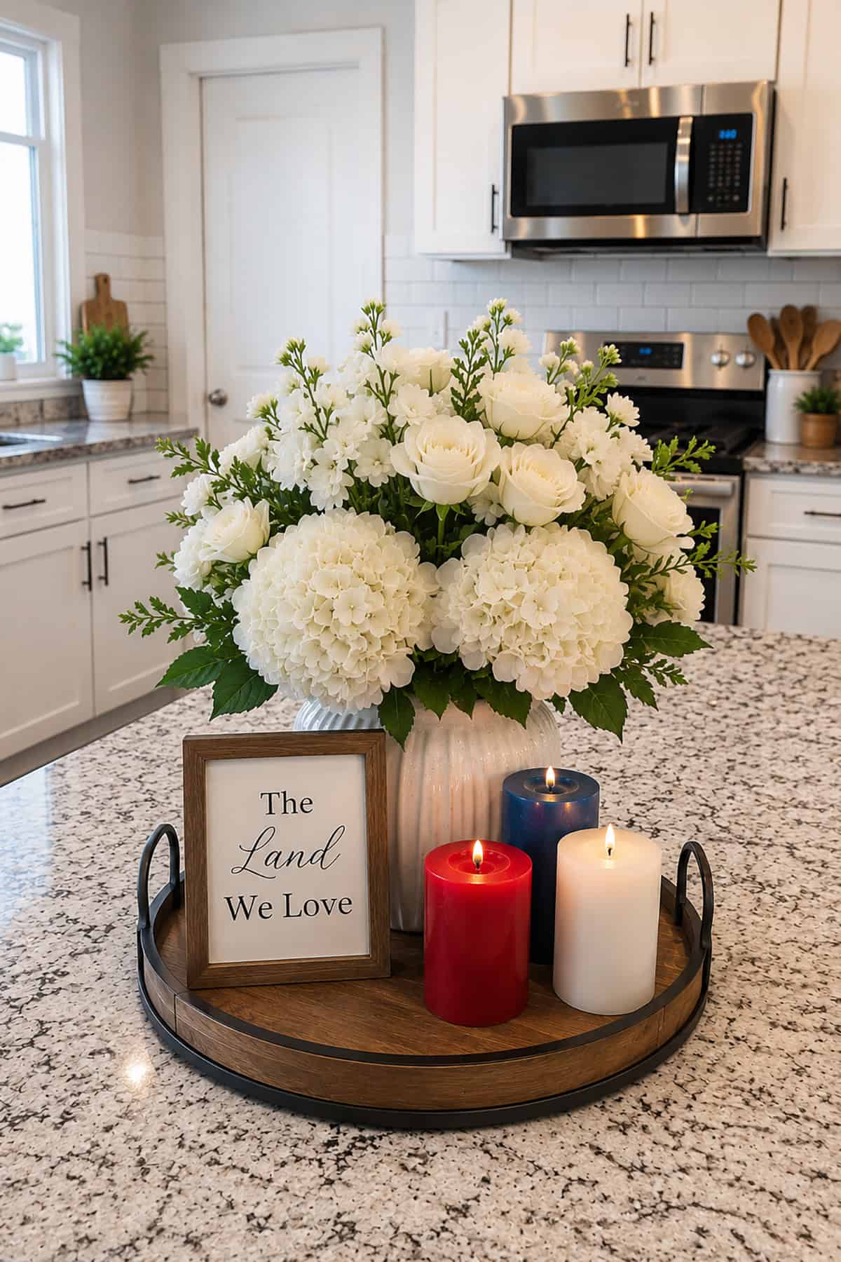 Candle and Floral Americana Arrangement