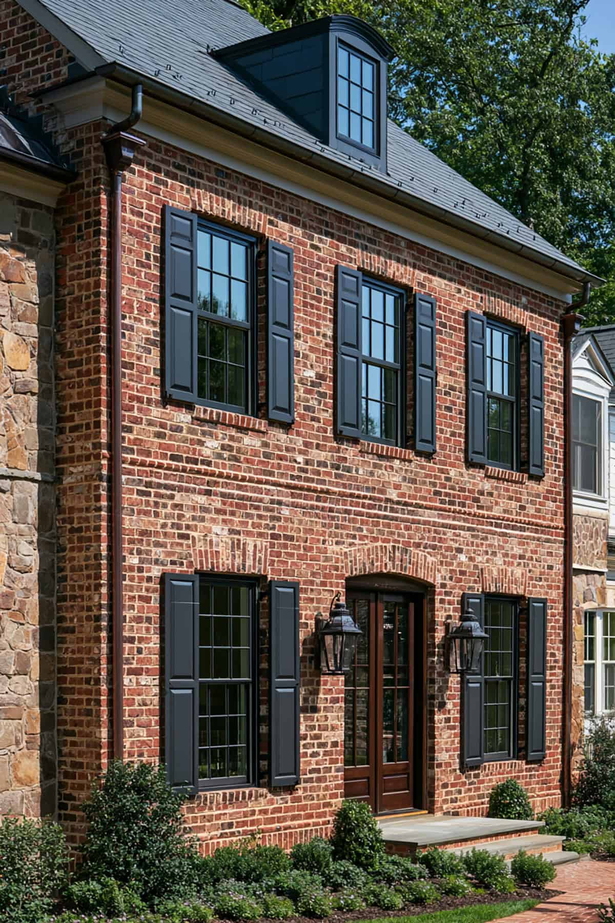 Charcoal Gray Shutters On Red Brick