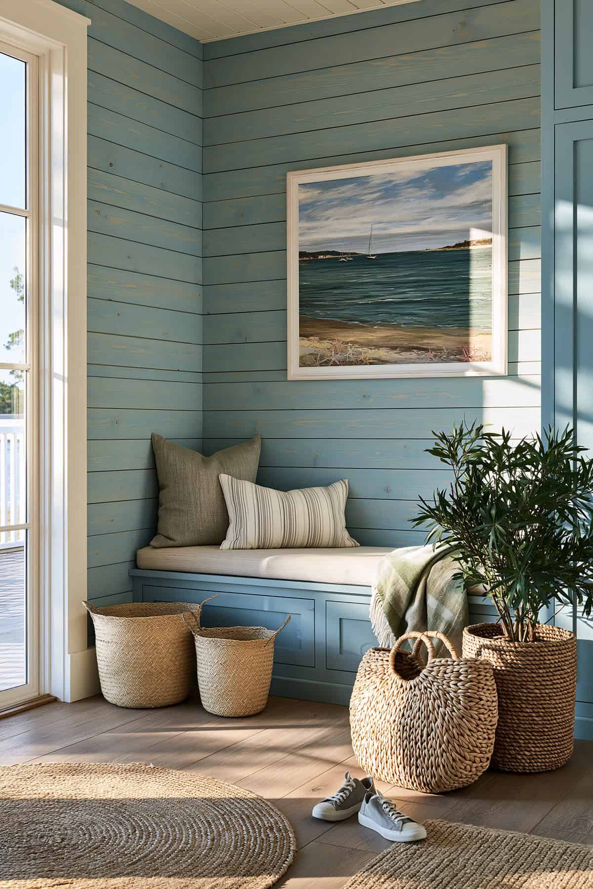 Coastal Blue Shiplap Entryway Wall