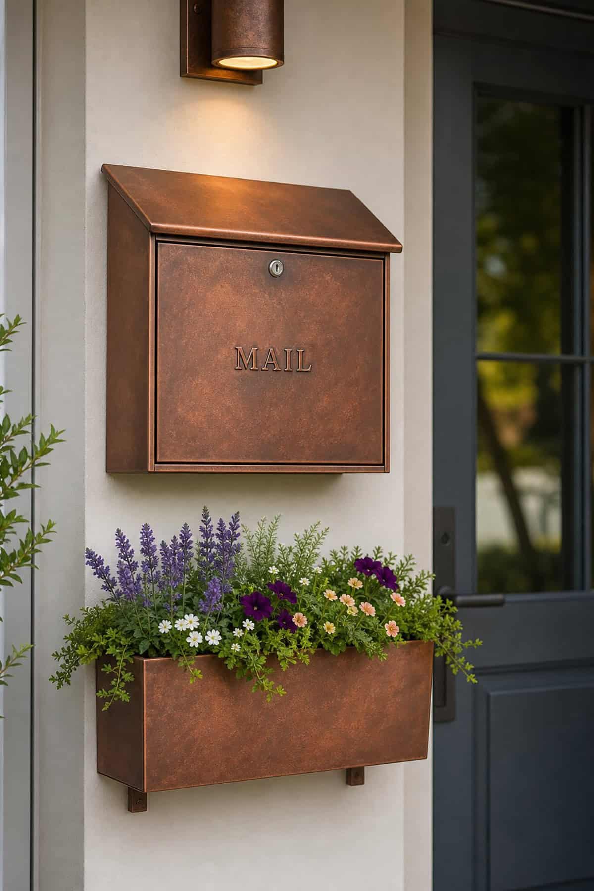 Copper Mailbox And Planter Combination