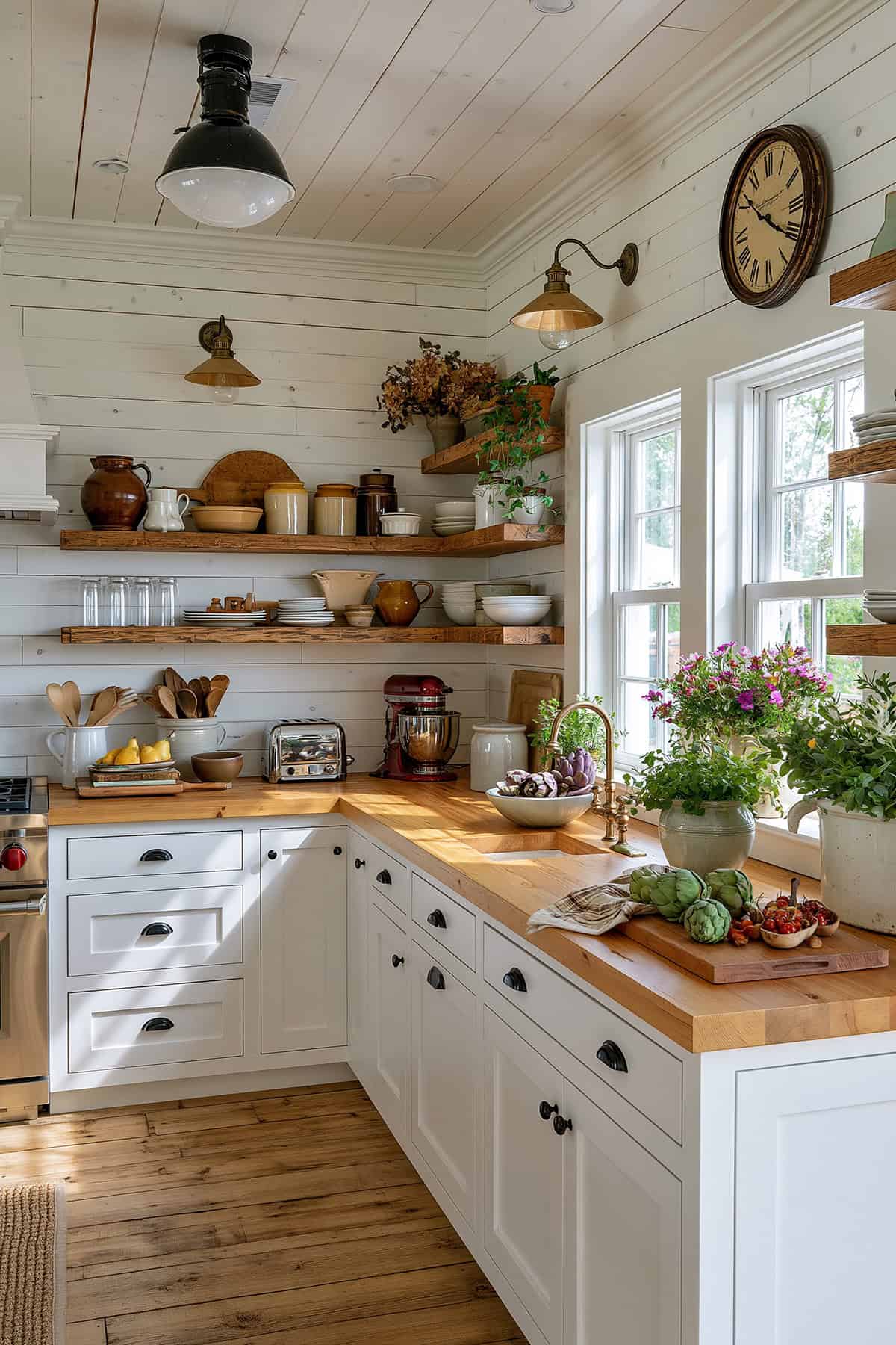 Cottage Kitchen Shiplap Backsplash Wall