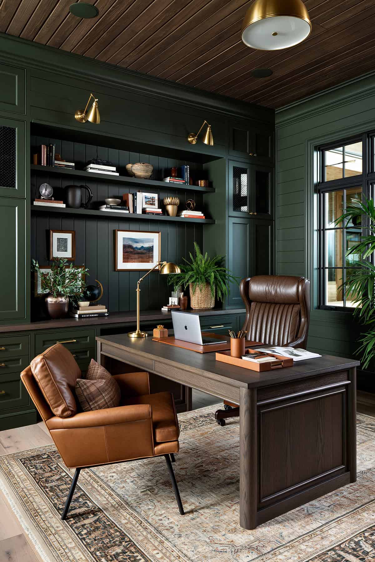 Dark Green Shiplap Home Office Wall