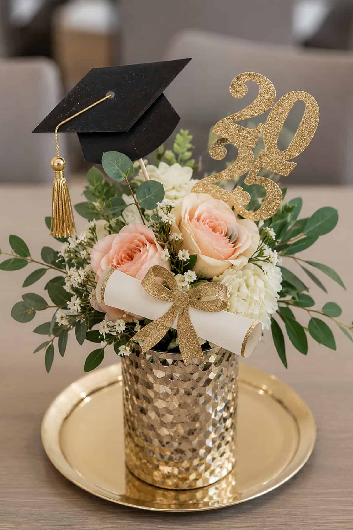 Diploma And Blooms Centerpiece