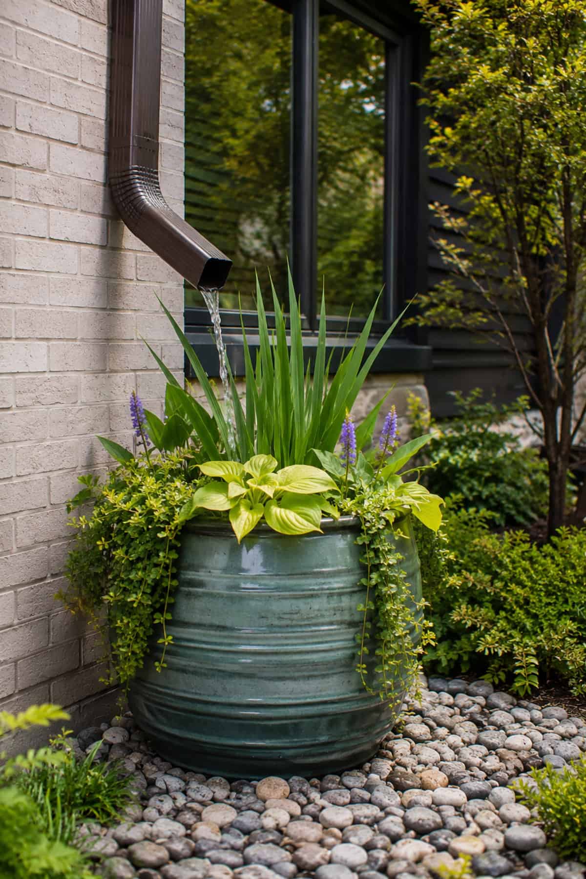 Downspout Into A Large Planter