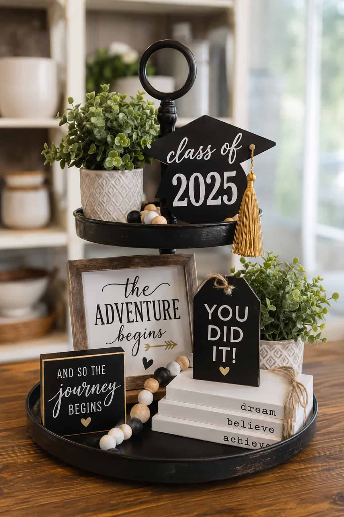Farmhouse Graduation Tiered Tray Centerpiece