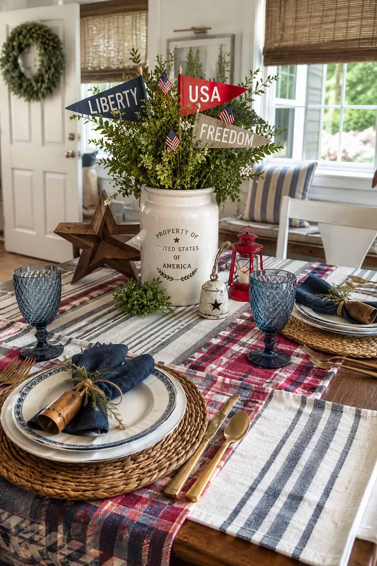 Farmhouse July 4th Dining Table Centerpiece