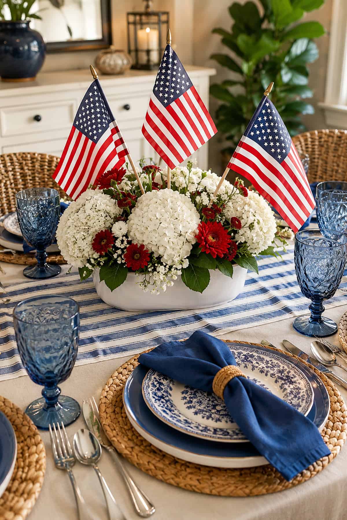 Flag Filled Hydrangea Centerpiece