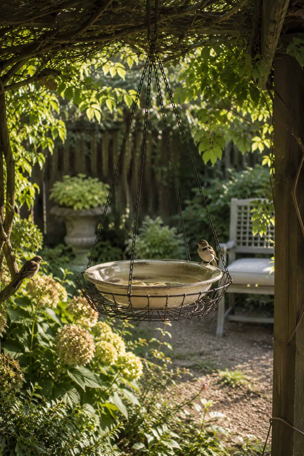 Hanging Bird Bath from a Basket