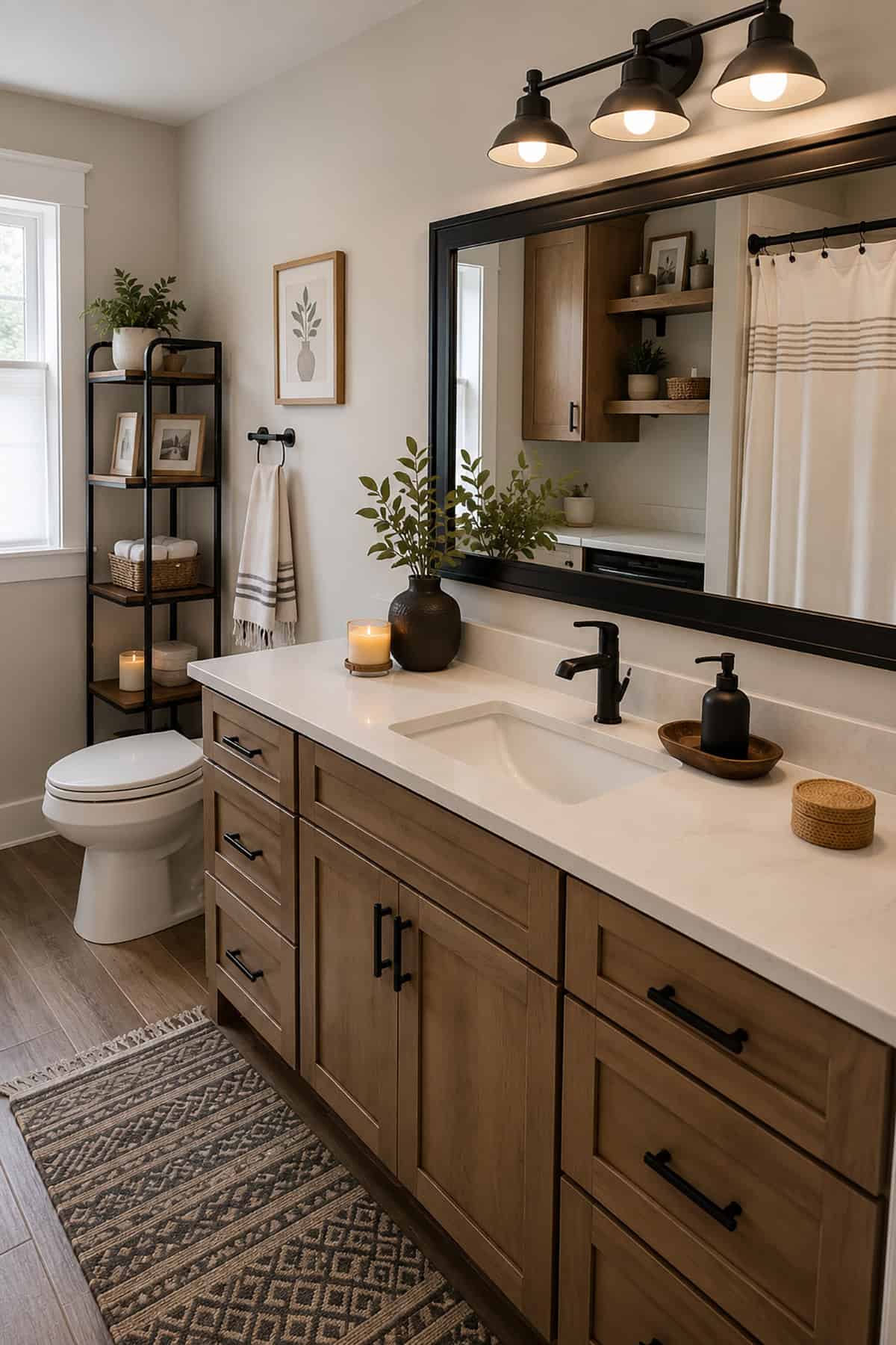 Large Black Framed Mirror and Black Hardware