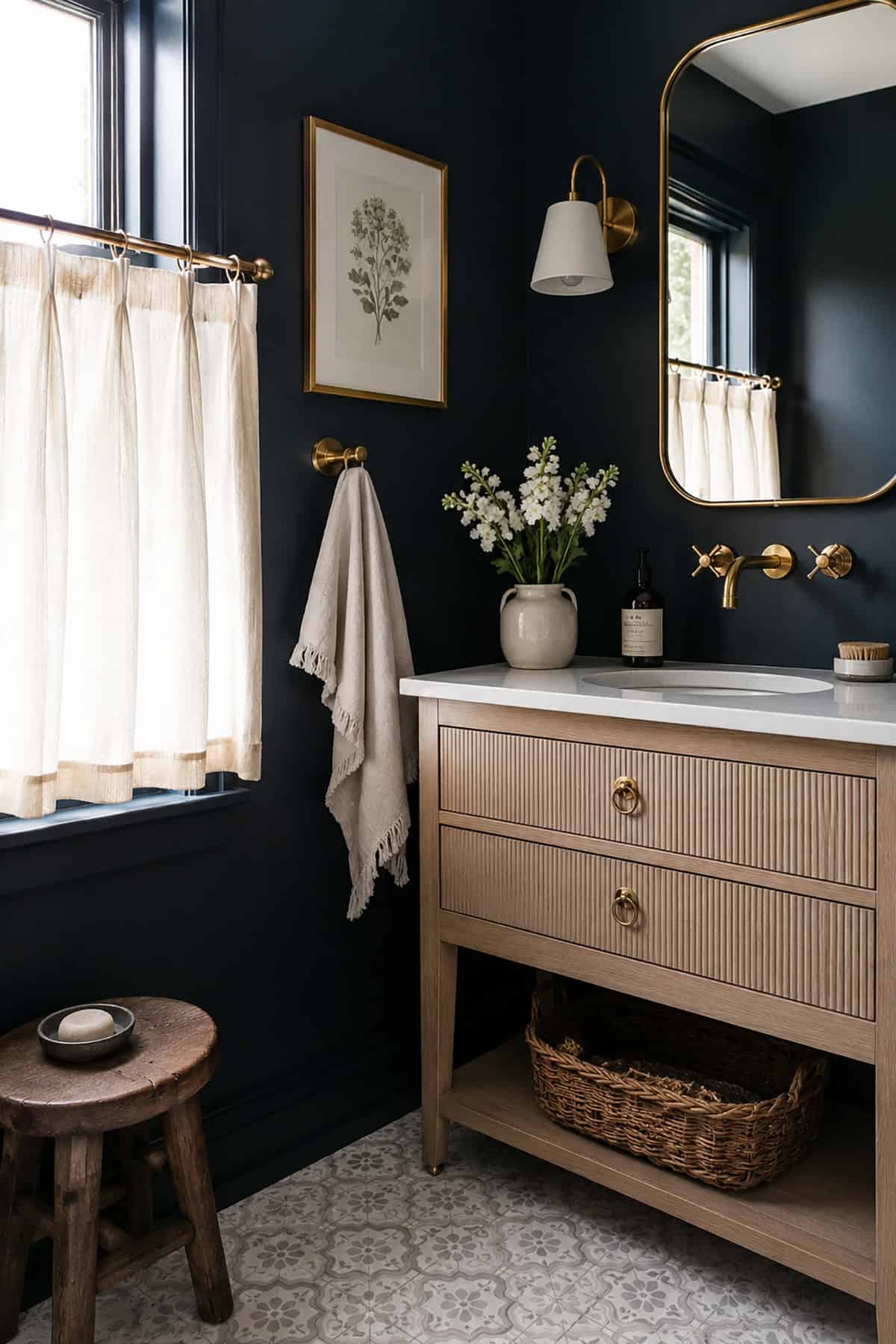 Moody Navy Walls with Brass Accents