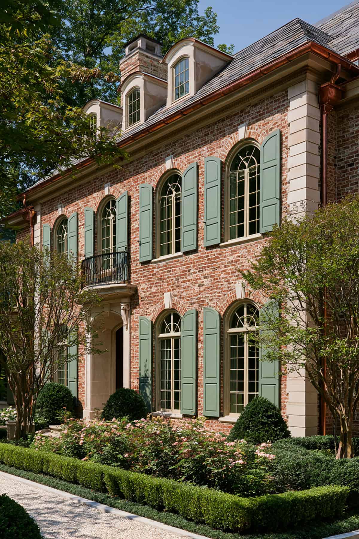 Olive Green Shutters On Brick Manor