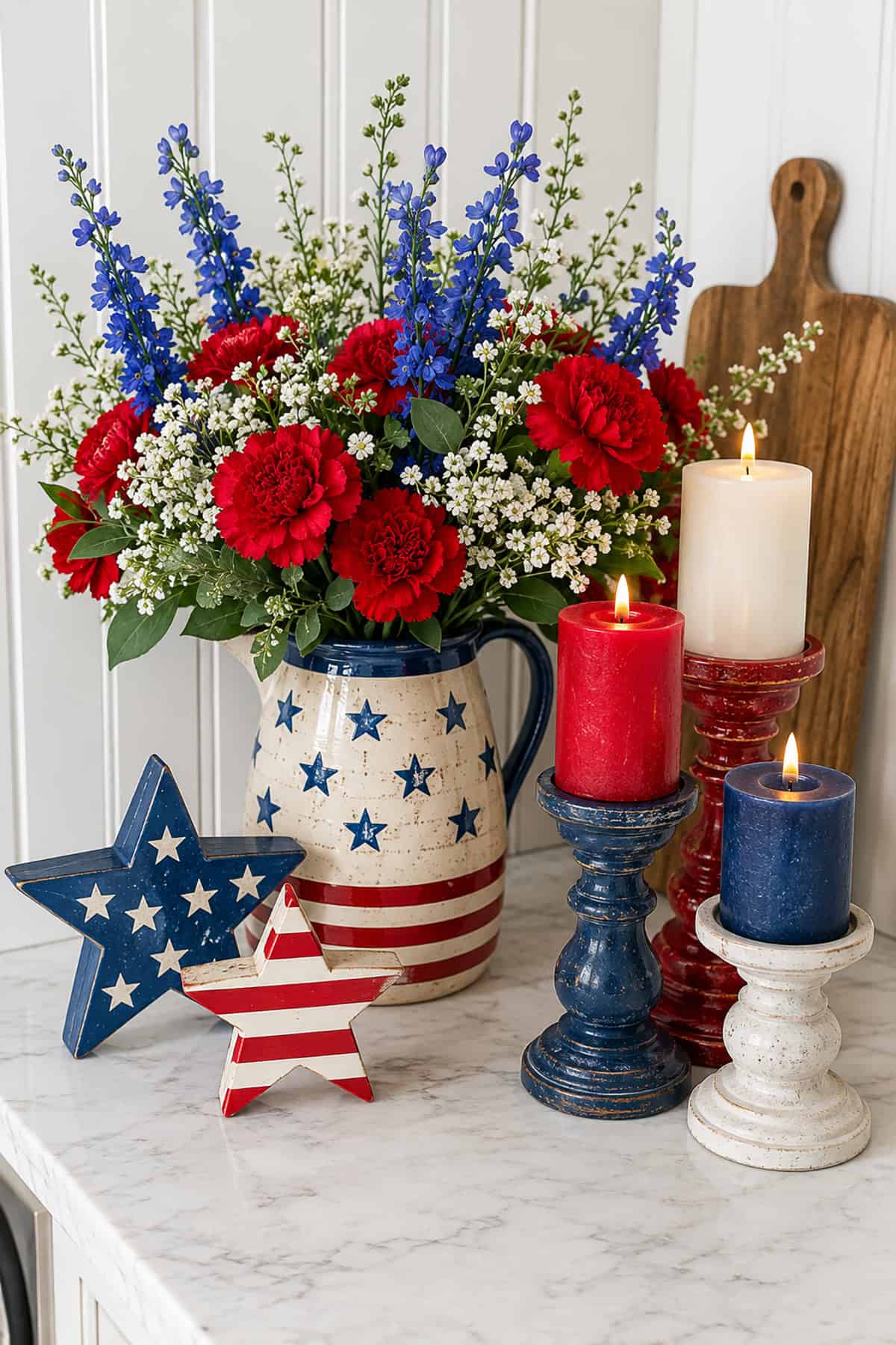 Patriotic Pitcher, Stars and Candle Display
