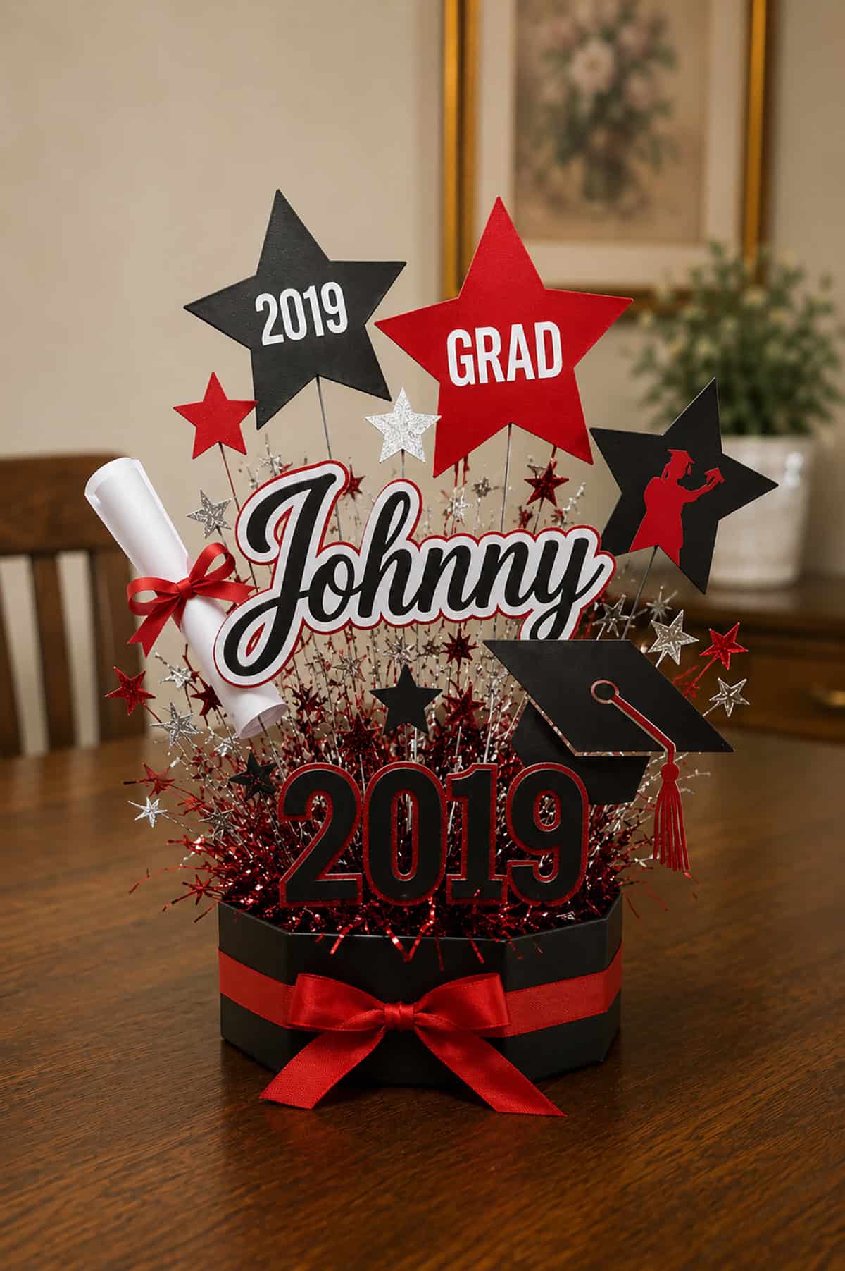 Red And Black Graduation Arrangement