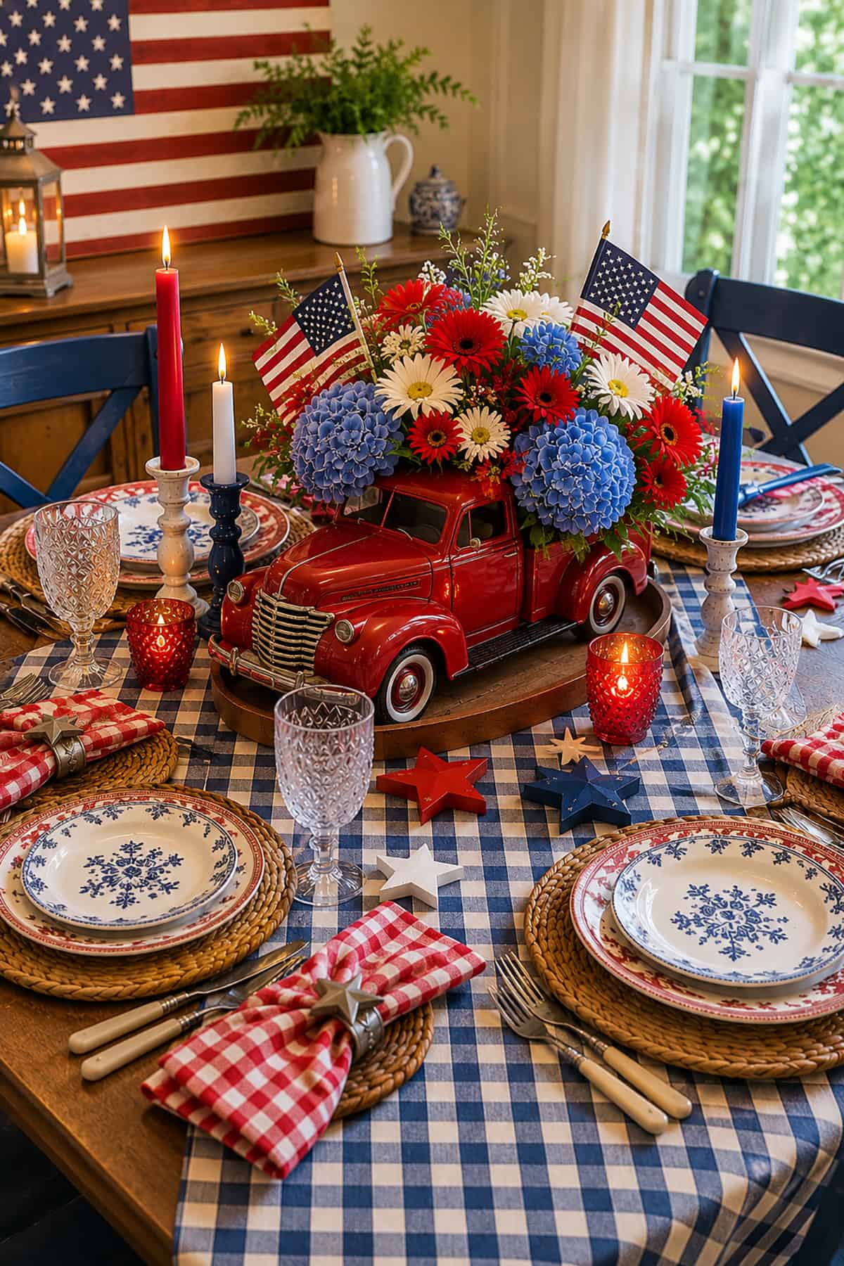 Red Truck Floral July 4th Display