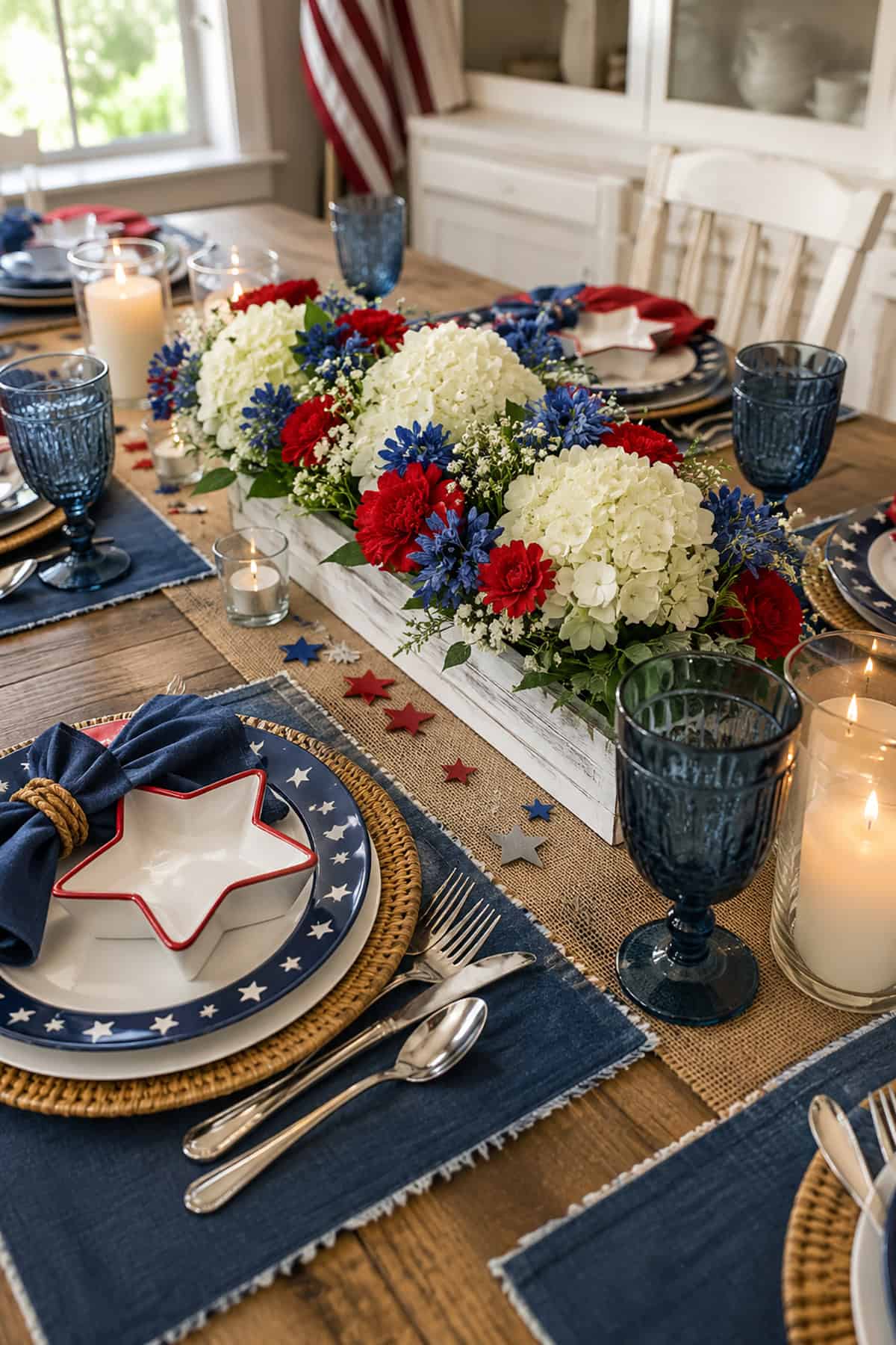 Red White and Blue Floral Runner