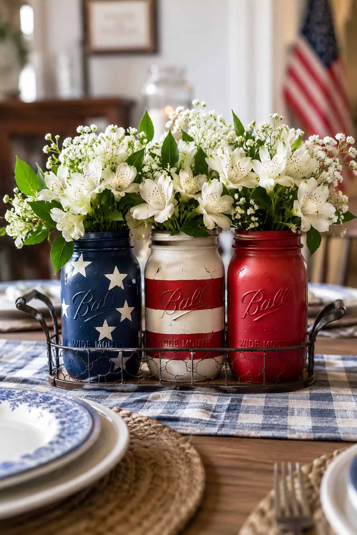 Red White and Blue Mason Jar Centerpiece