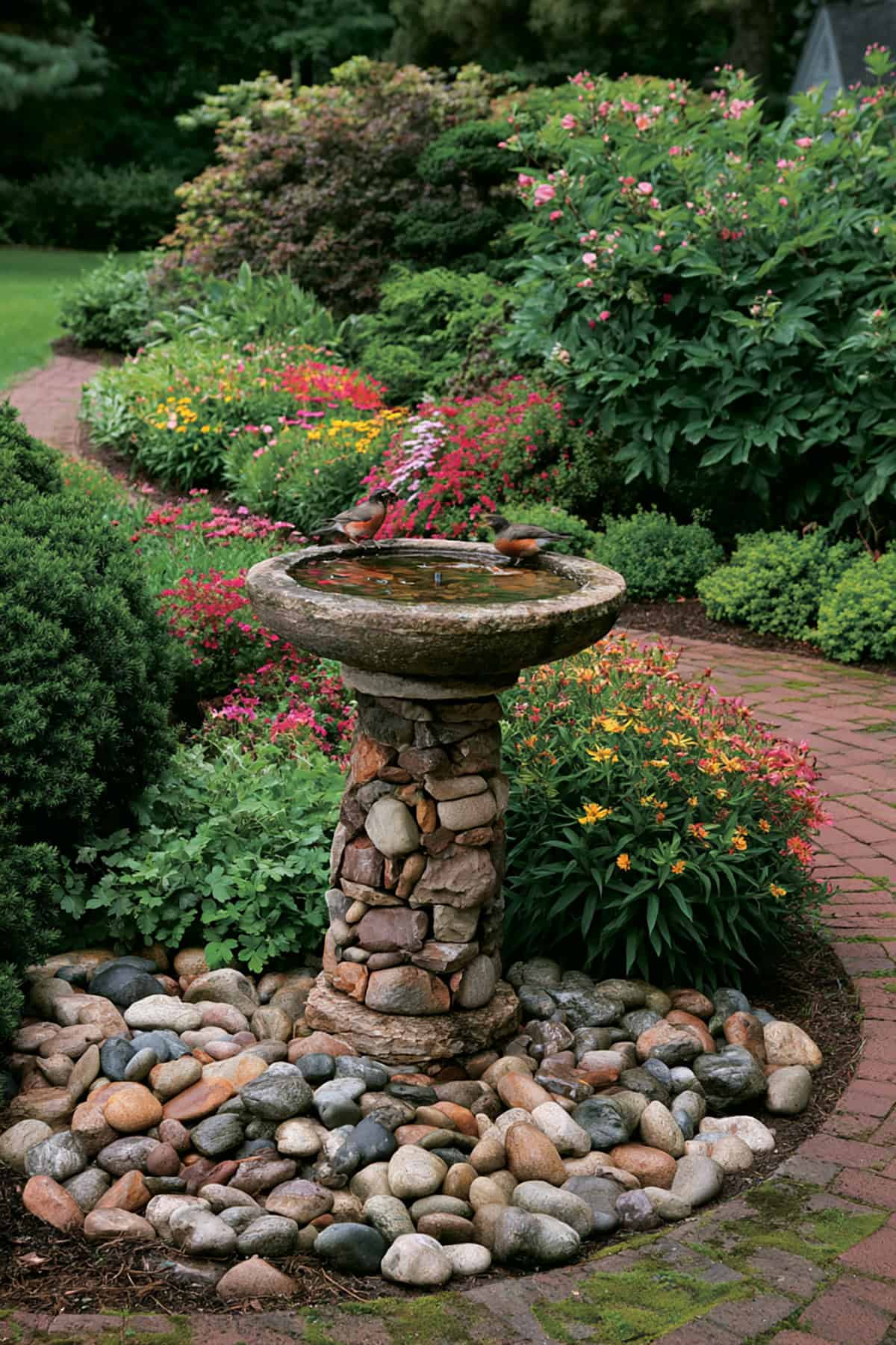 River Rock Pedestal Bird Bath