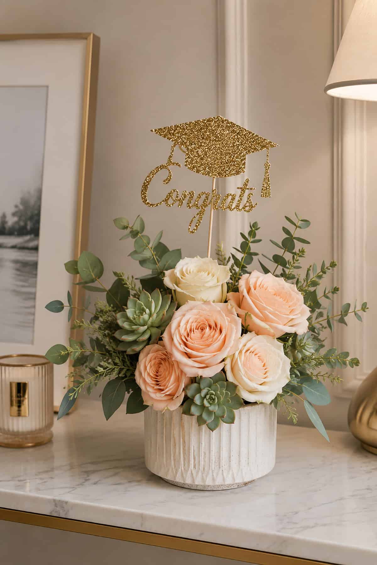 Rose And Succulent Graduation Display