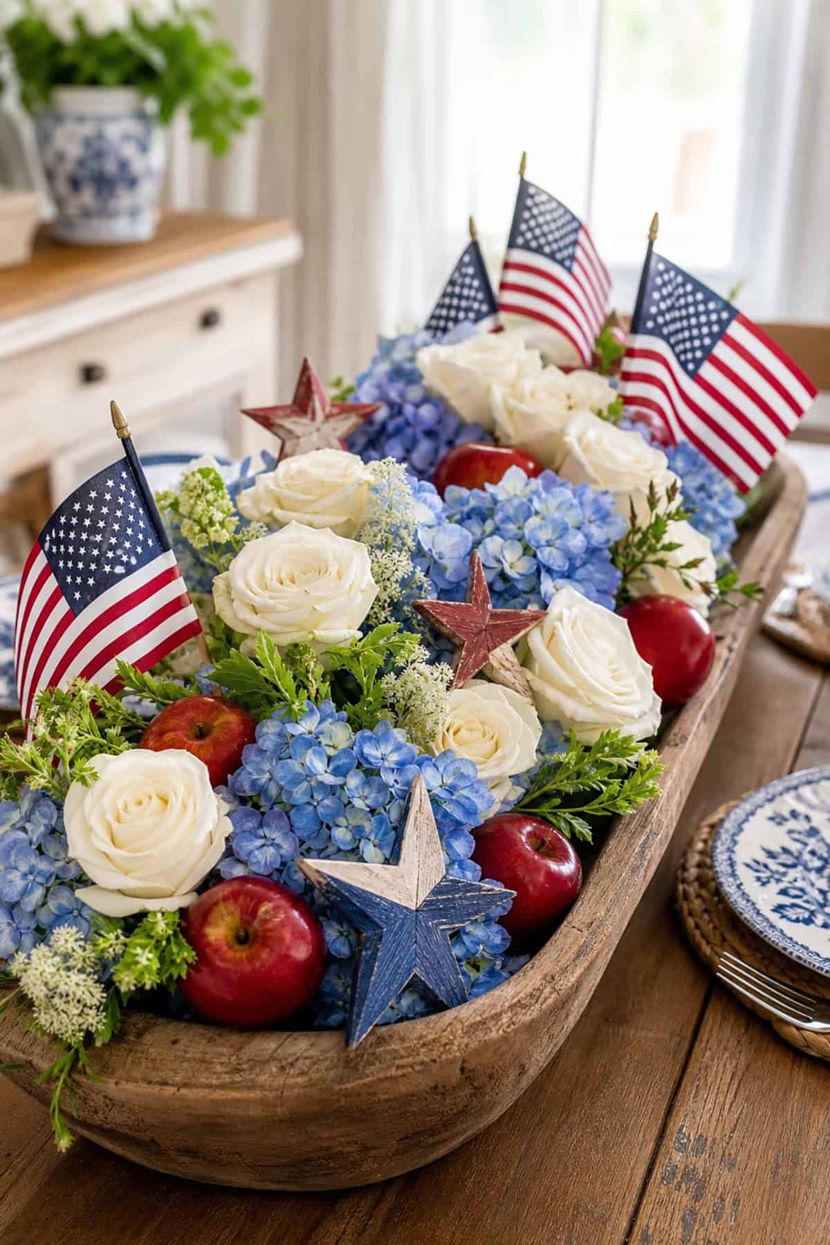Rustic Dough Bowl Patriotic Arrangement