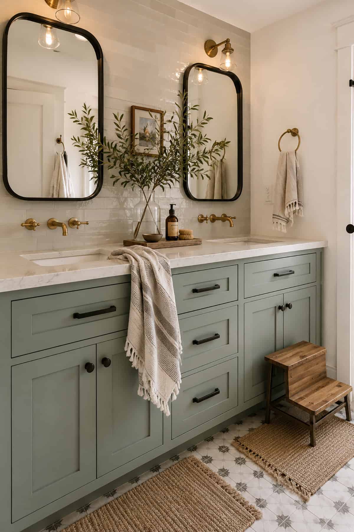Sage Green Double Vanity and Mirrors