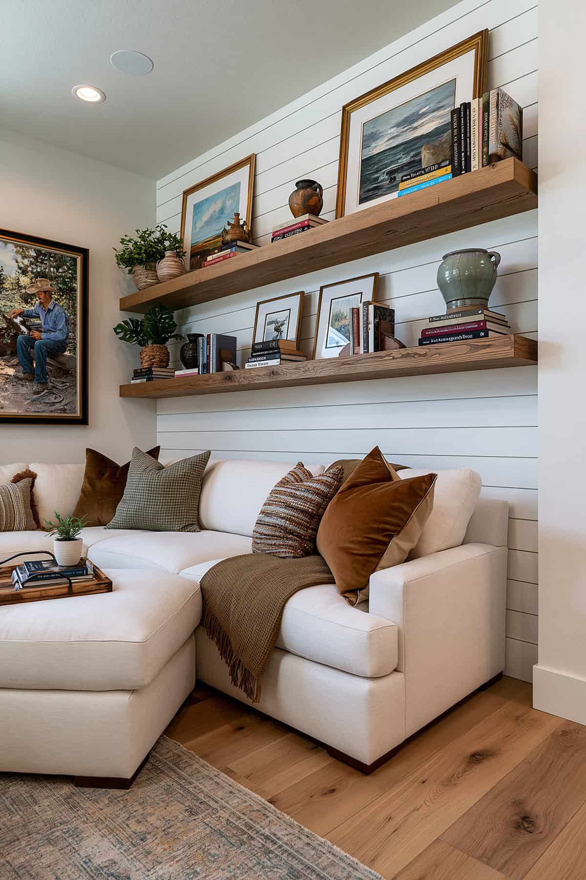 Shiplap Wall Behind Floating Shelves