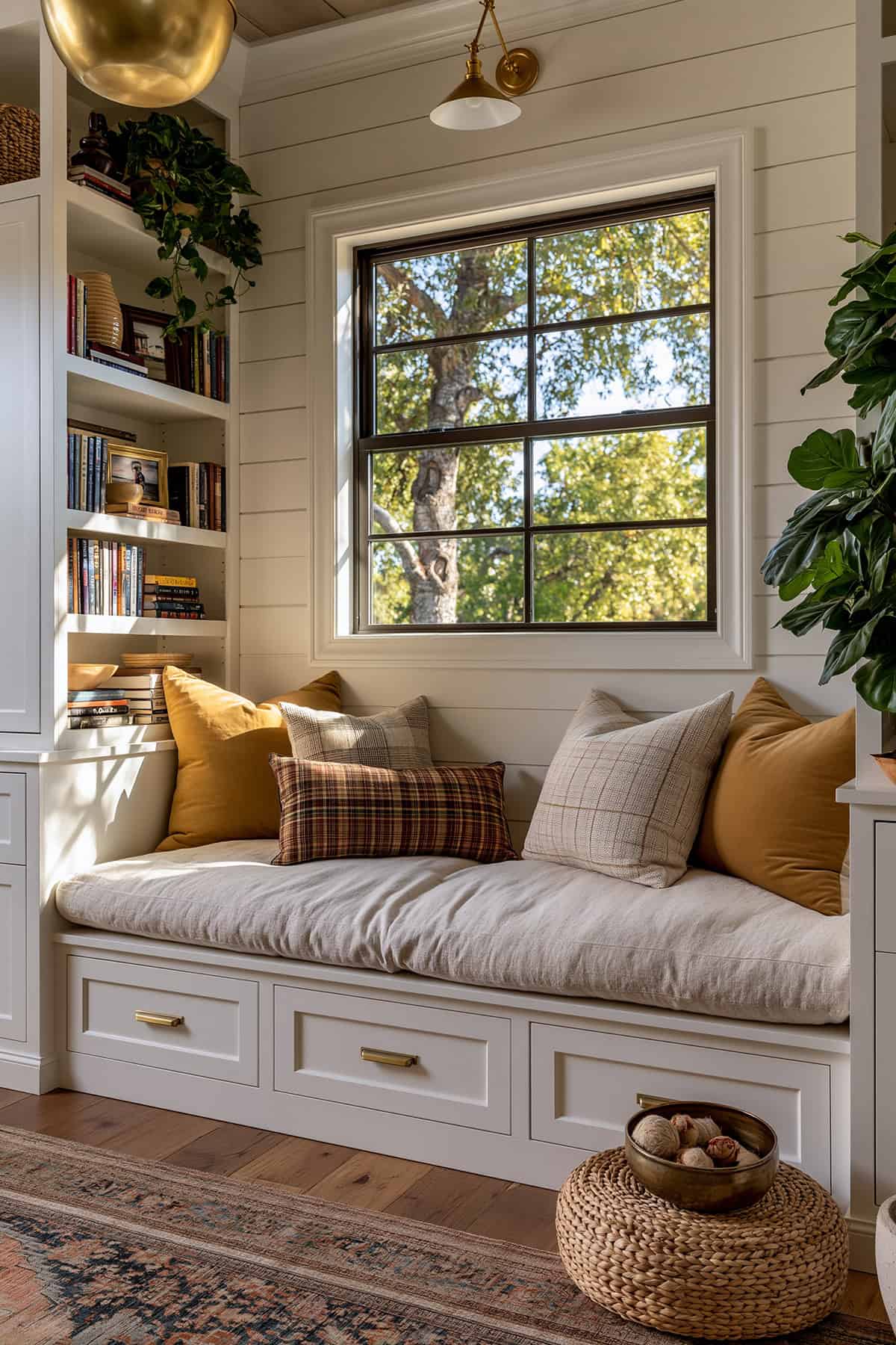 Shiplap Wall With Built In Window Seat