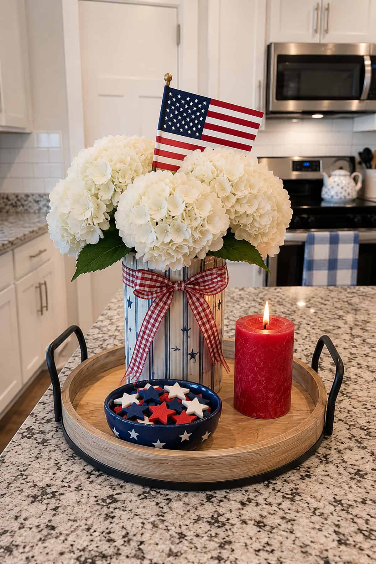 Simple Flag and Hydrangea Arrangement