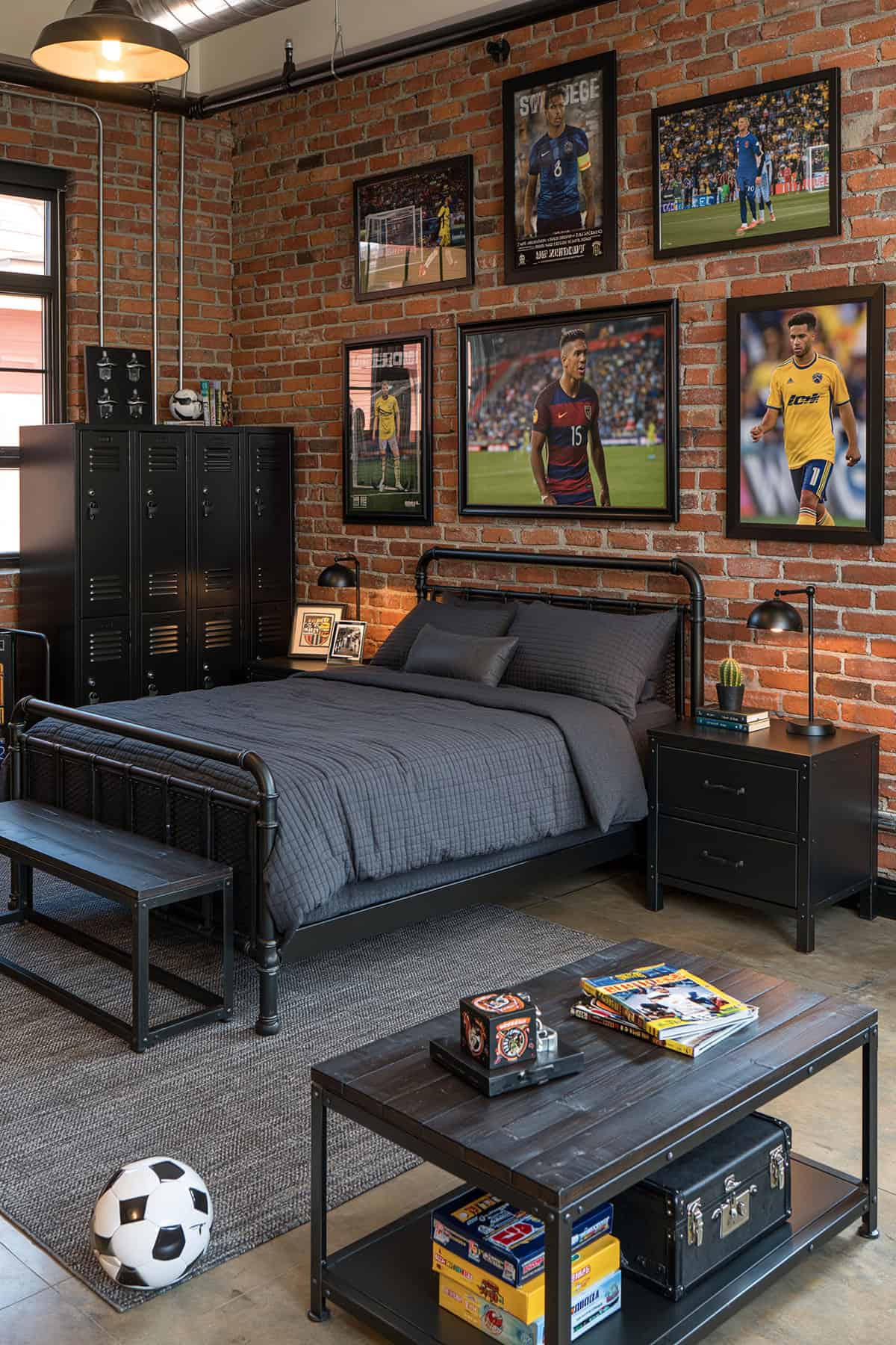 Soccer And Industrial Loft Bedroom