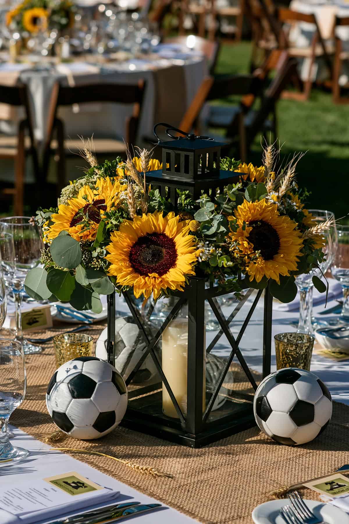 Soccer And Sunflower Lantern Centerpiece