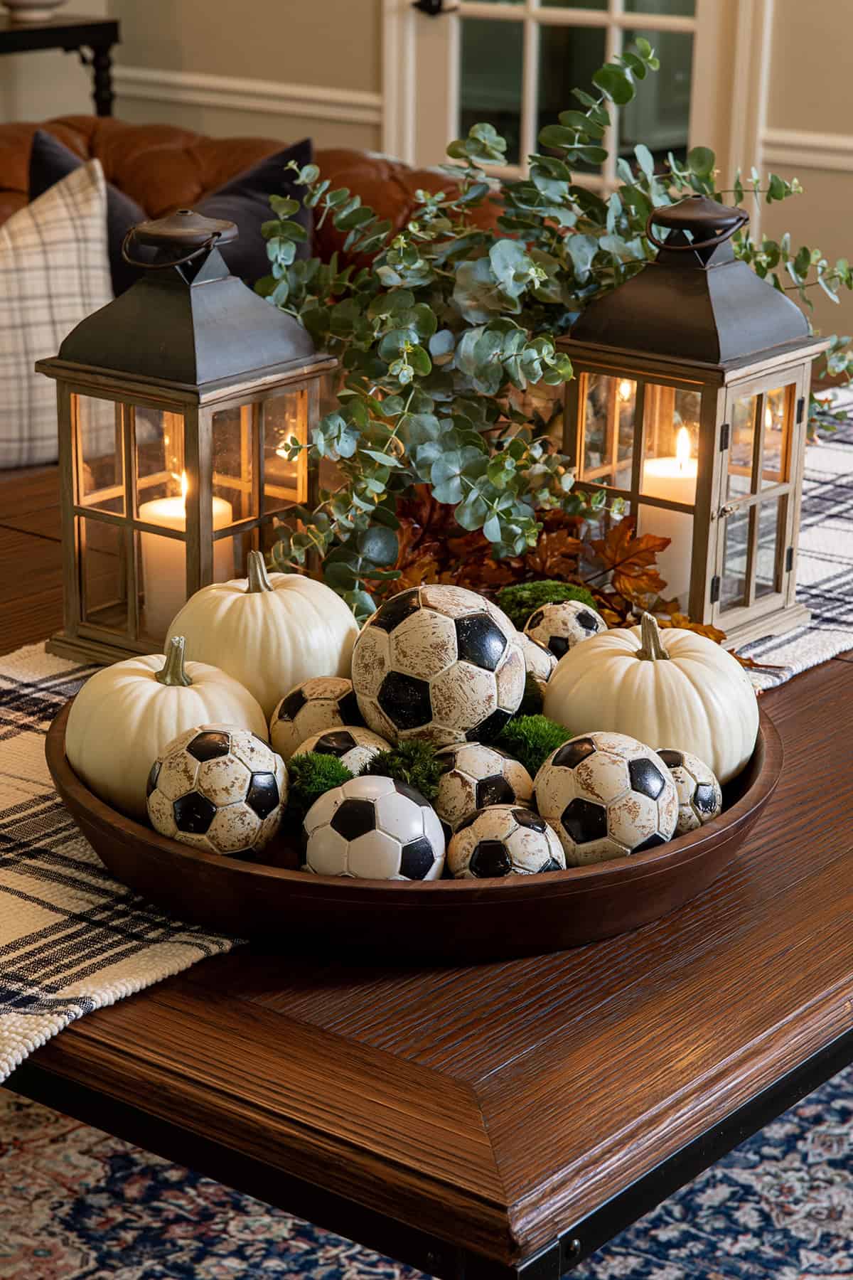 Soccer And White Pumpkin Centerpiece