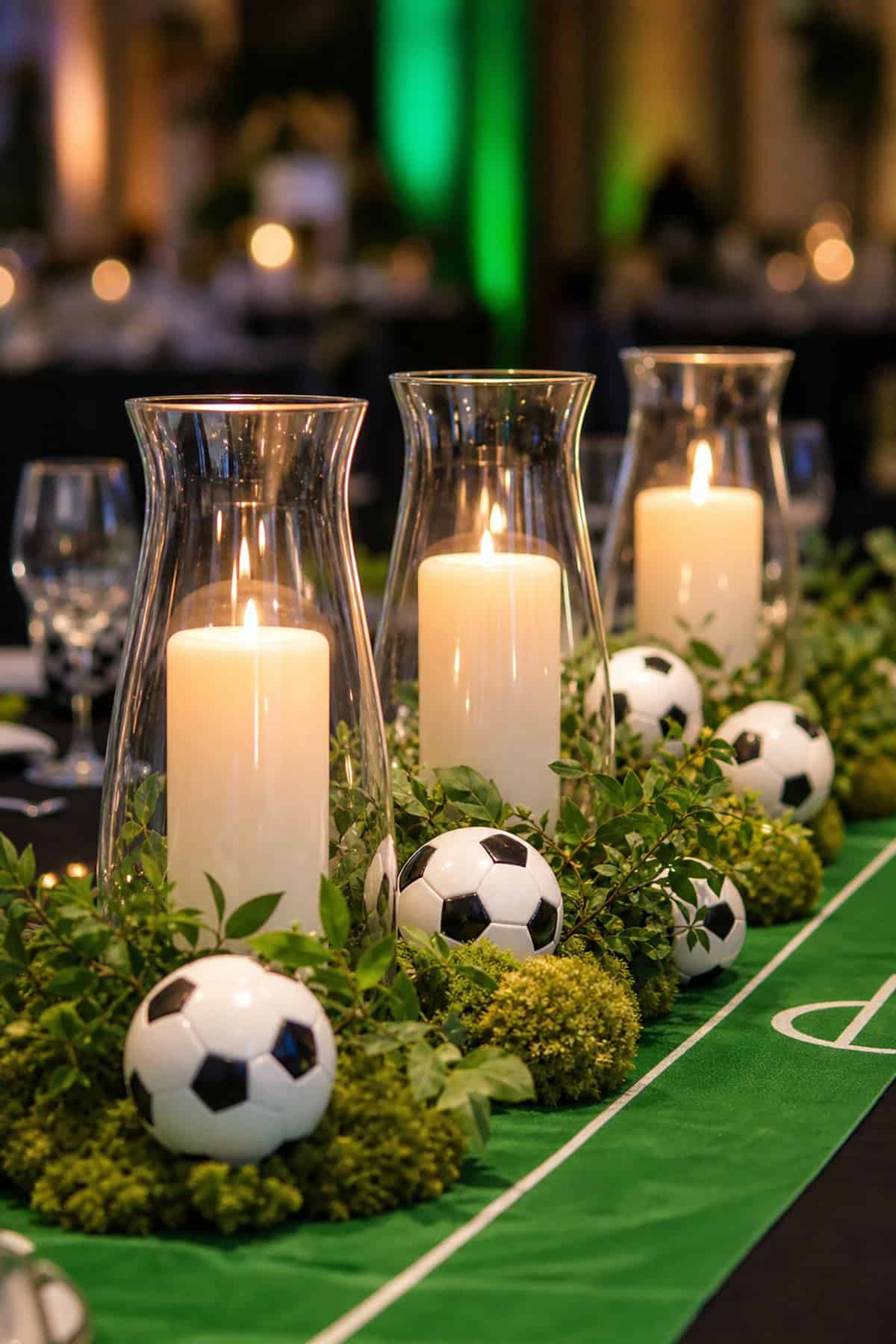 Soccer Ball And Candle Hurricane Centerpiece