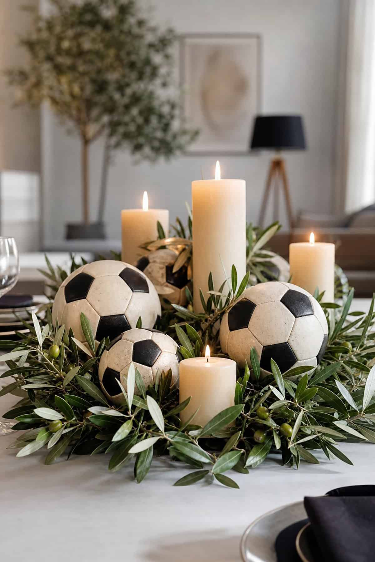 Soccer Ball And Olive Branch Centerpiece