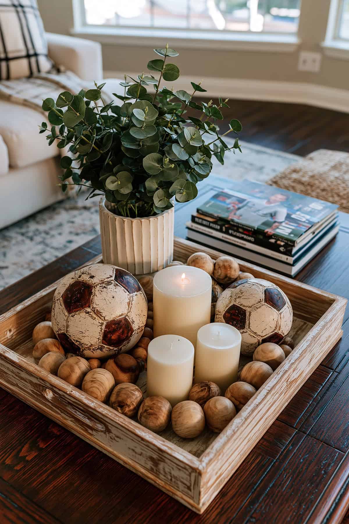 Soccer Ball And Wooden Bead Centerpiece