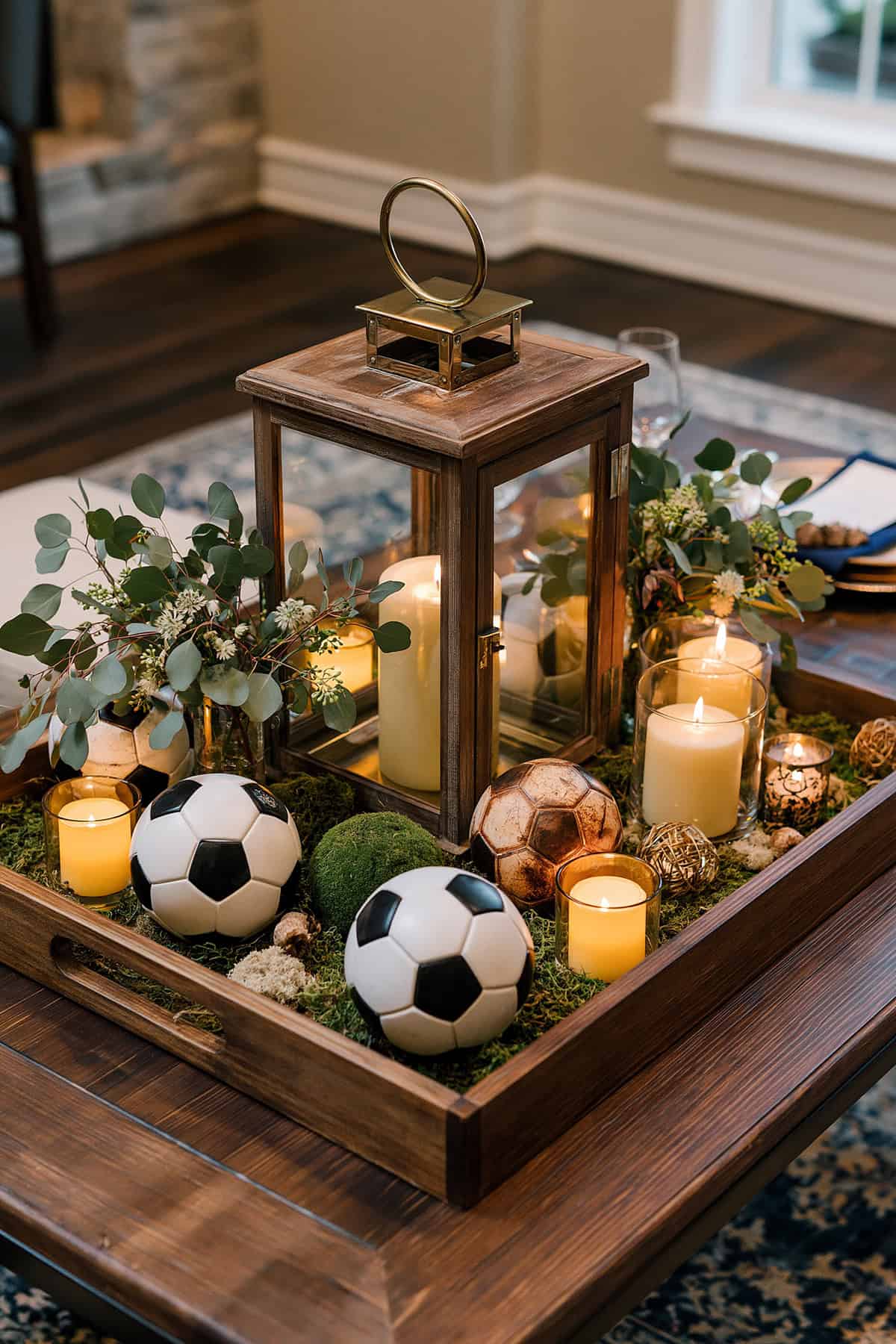 Soccer Ball Lantern Tray Centerpiece