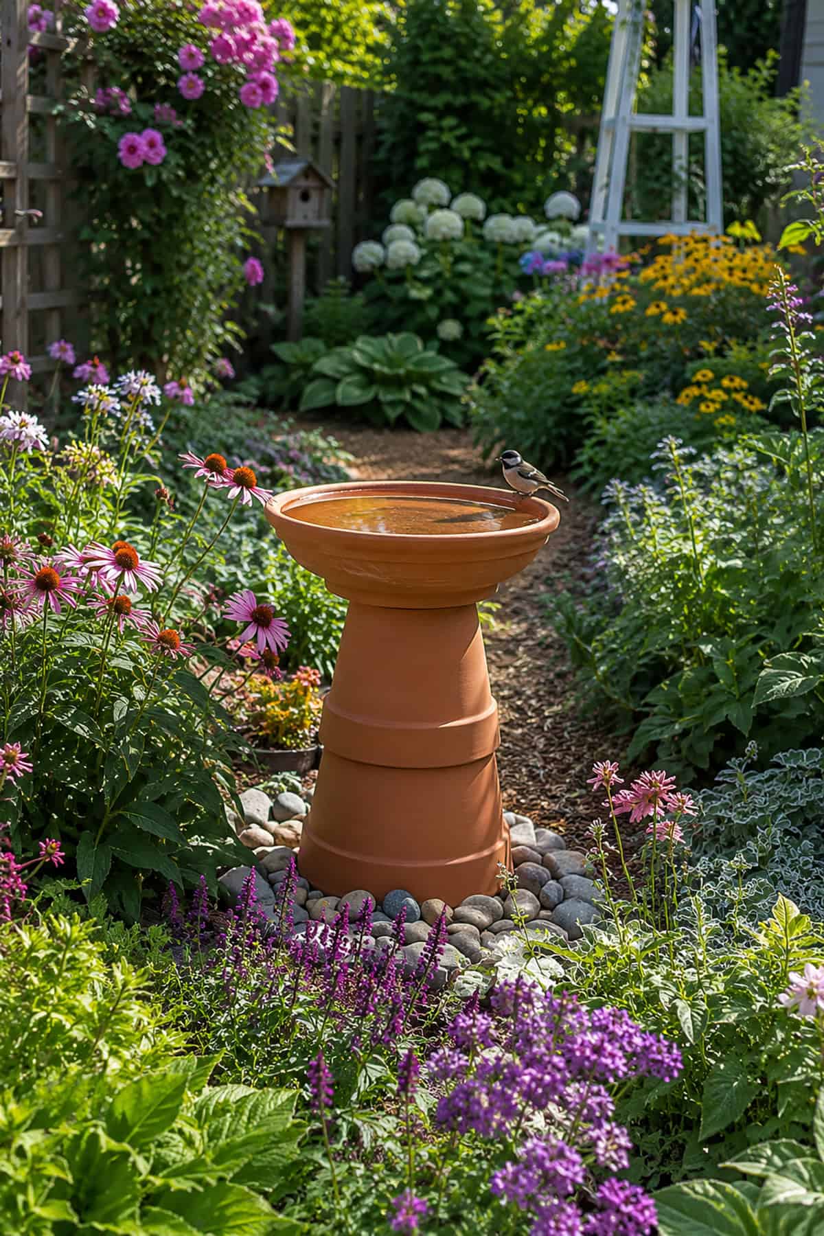 Stacked Flower Pot Bird Bath