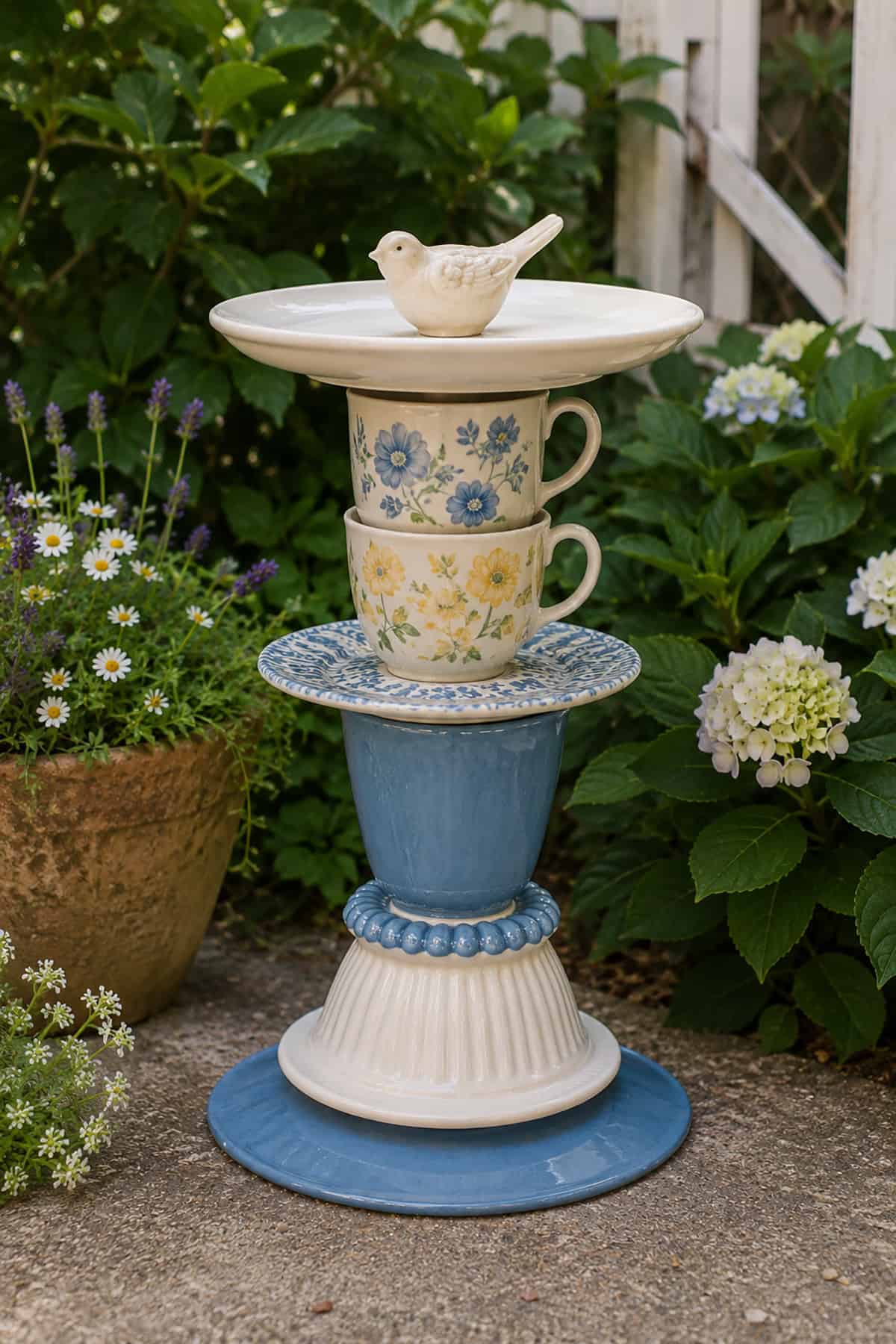 Teacup Tower Bird Bath