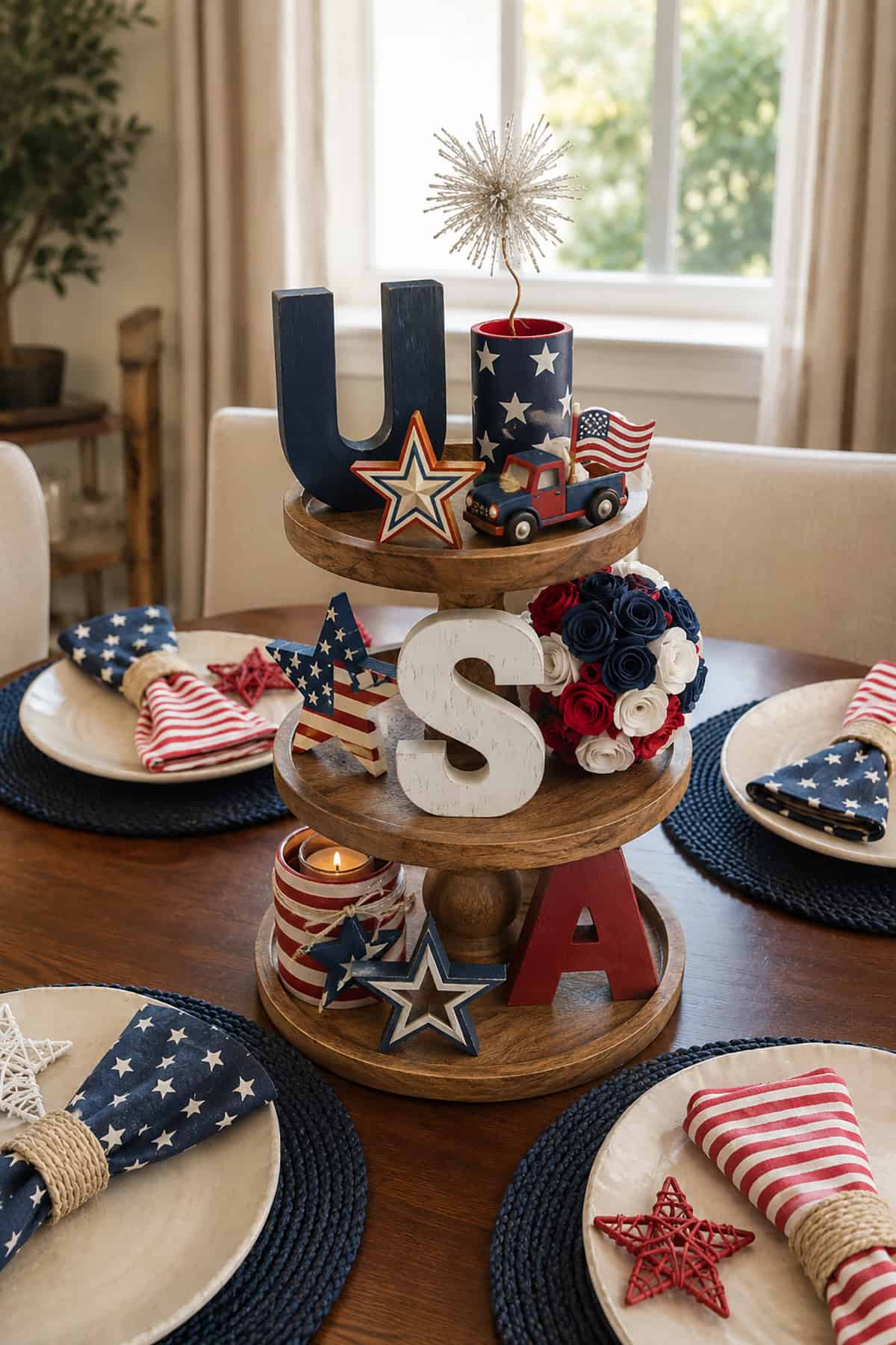 USA Tiered Tray Centerpiece