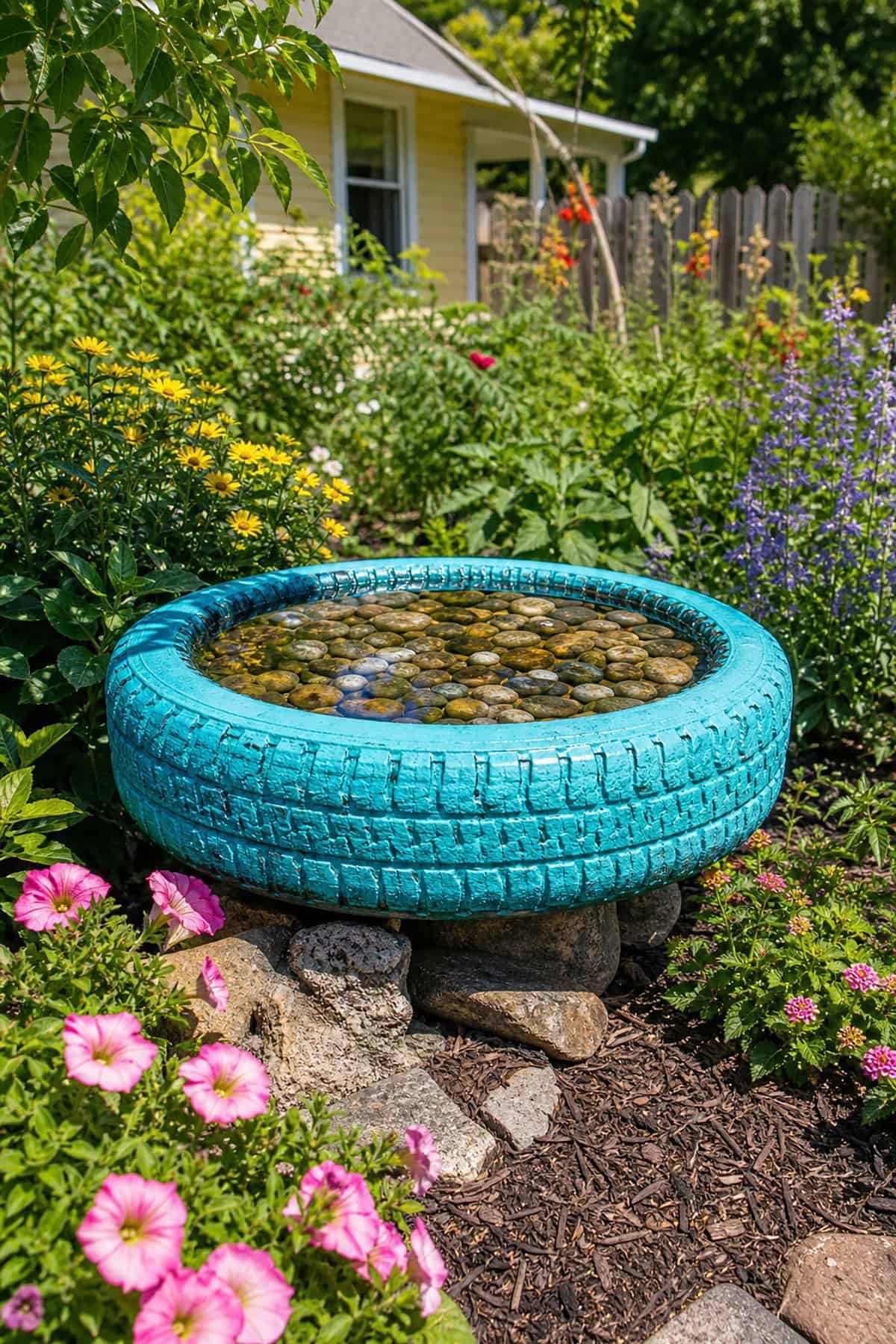 Upcycled Tire Bird Bath