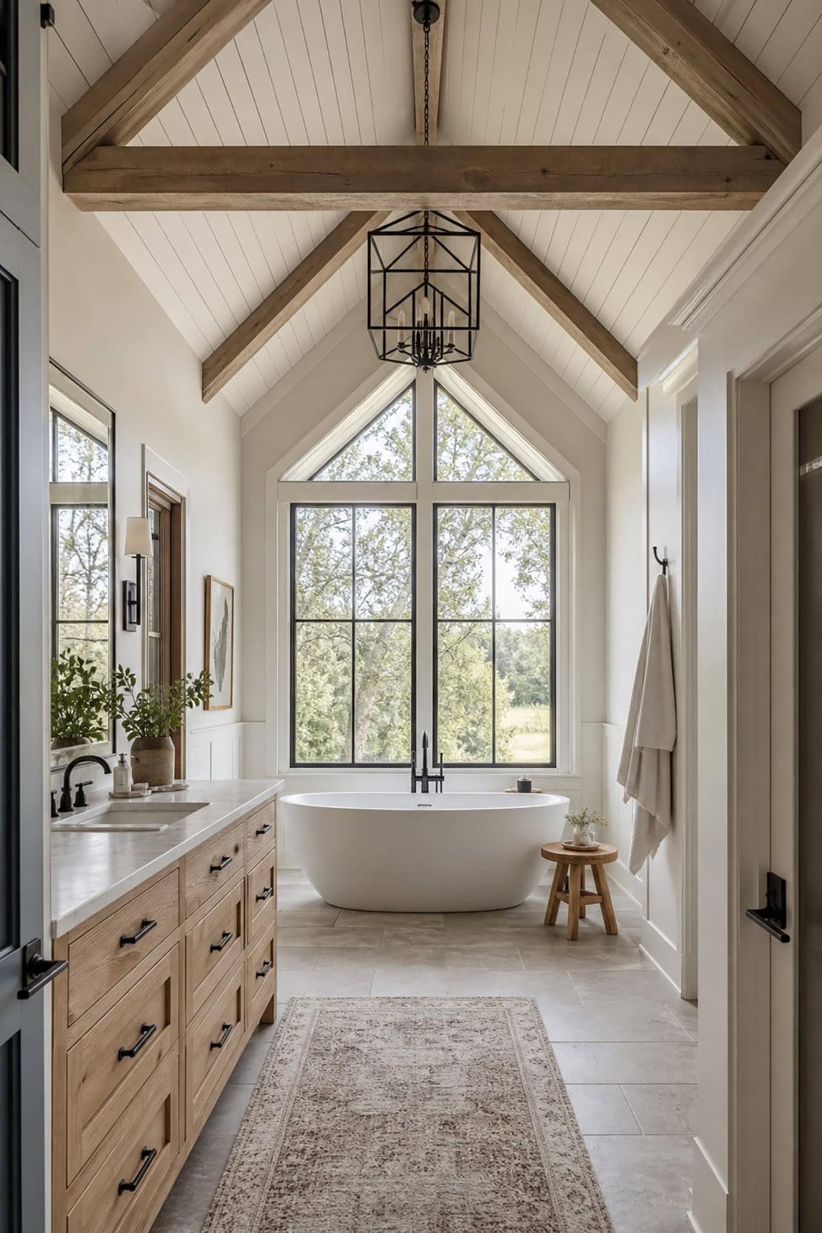 Vaulted Ceiling Farmhouse Bathroom