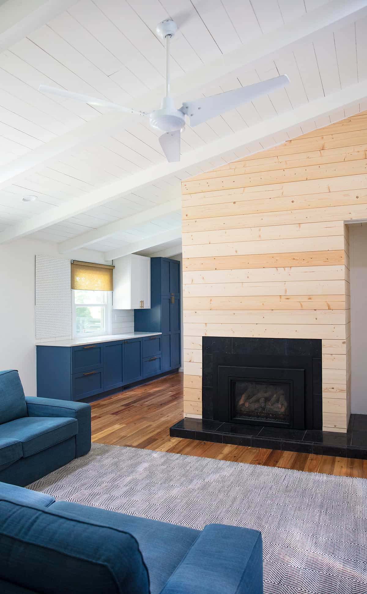 Vaulted Shiplap Ceiling With Wood Beams