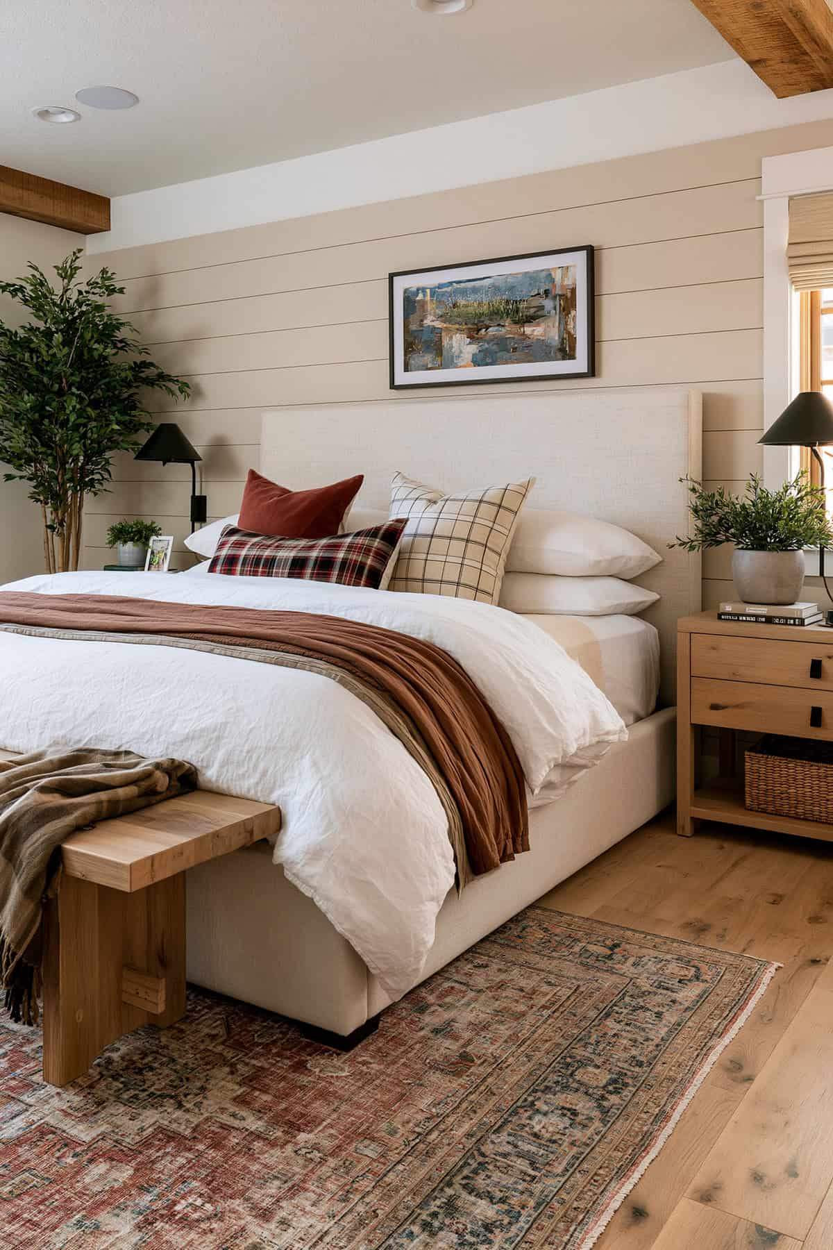 Warm Beige Shiplap Bedroom Wall