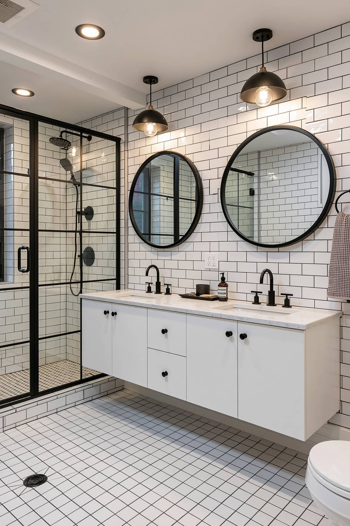 White Bathroom With Black Accents