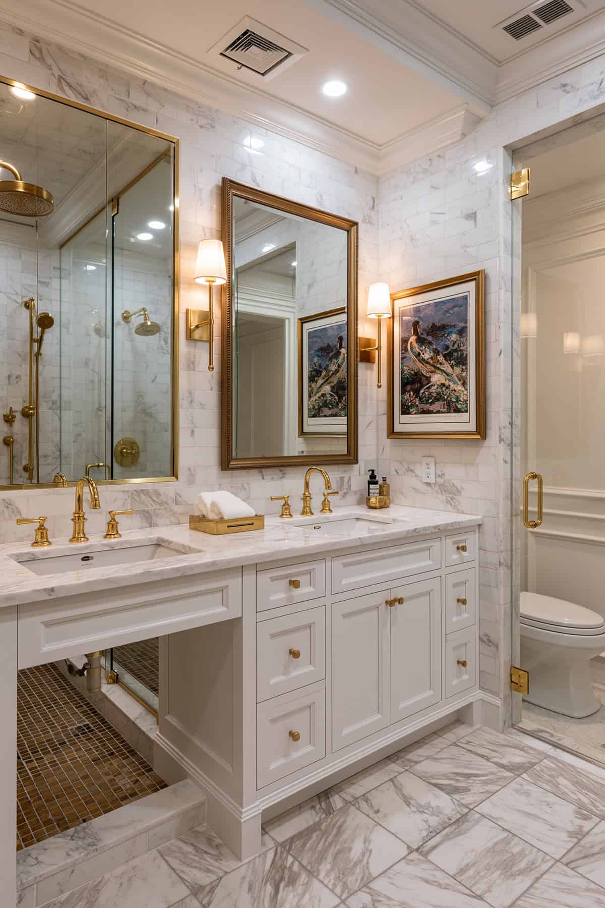 White Bathroom With Brass Fixtures