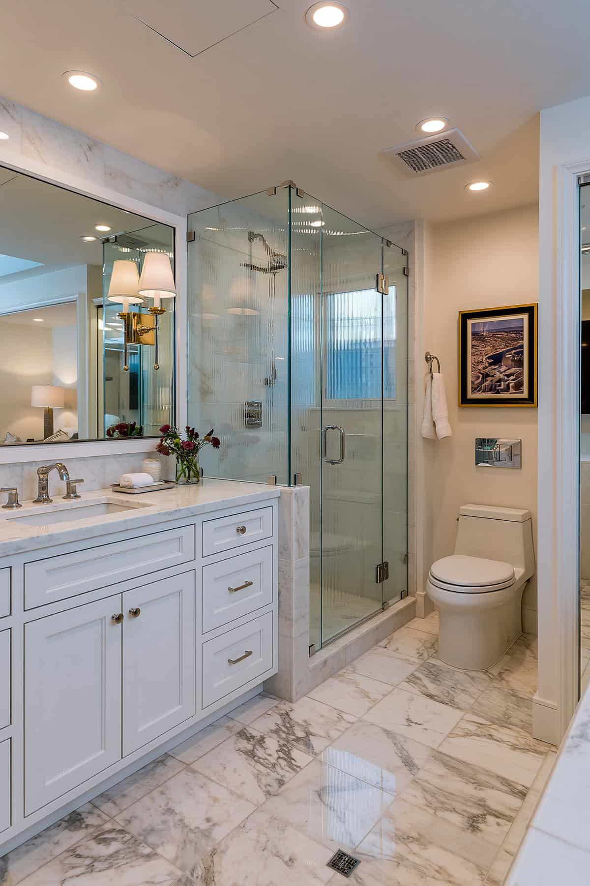 White Bathroom With Fluted Glass Shower
