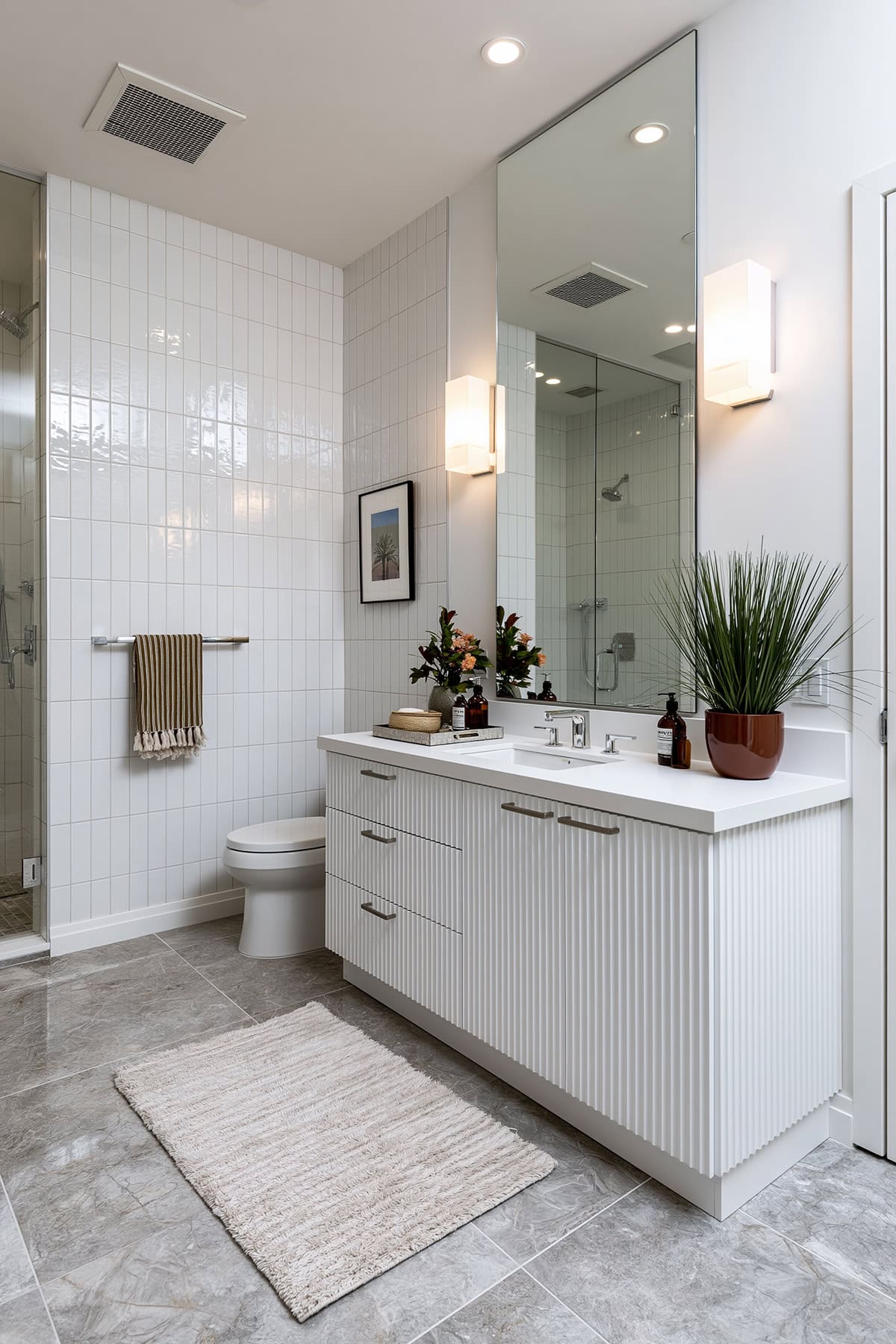 White Bathroom With Fluted Vanity