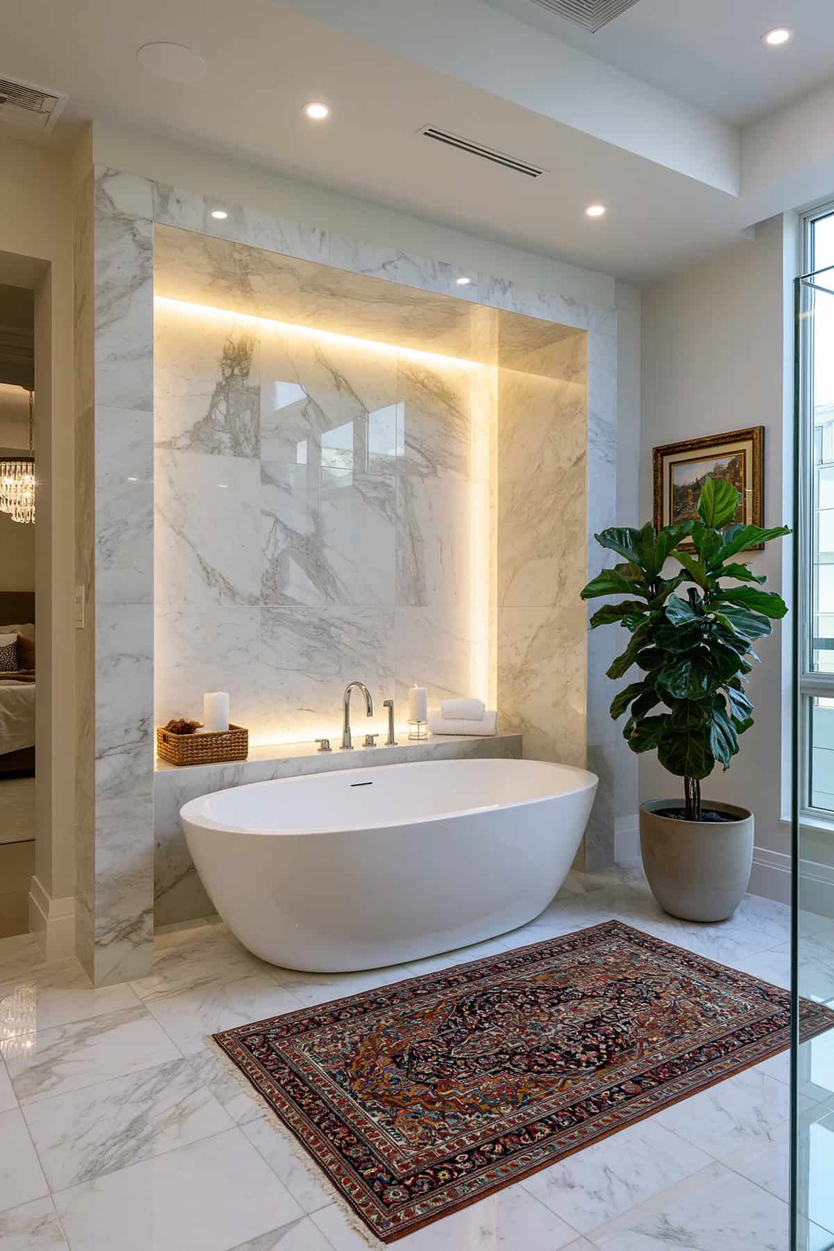 White Bathroom With Freestanding Tub Alcove