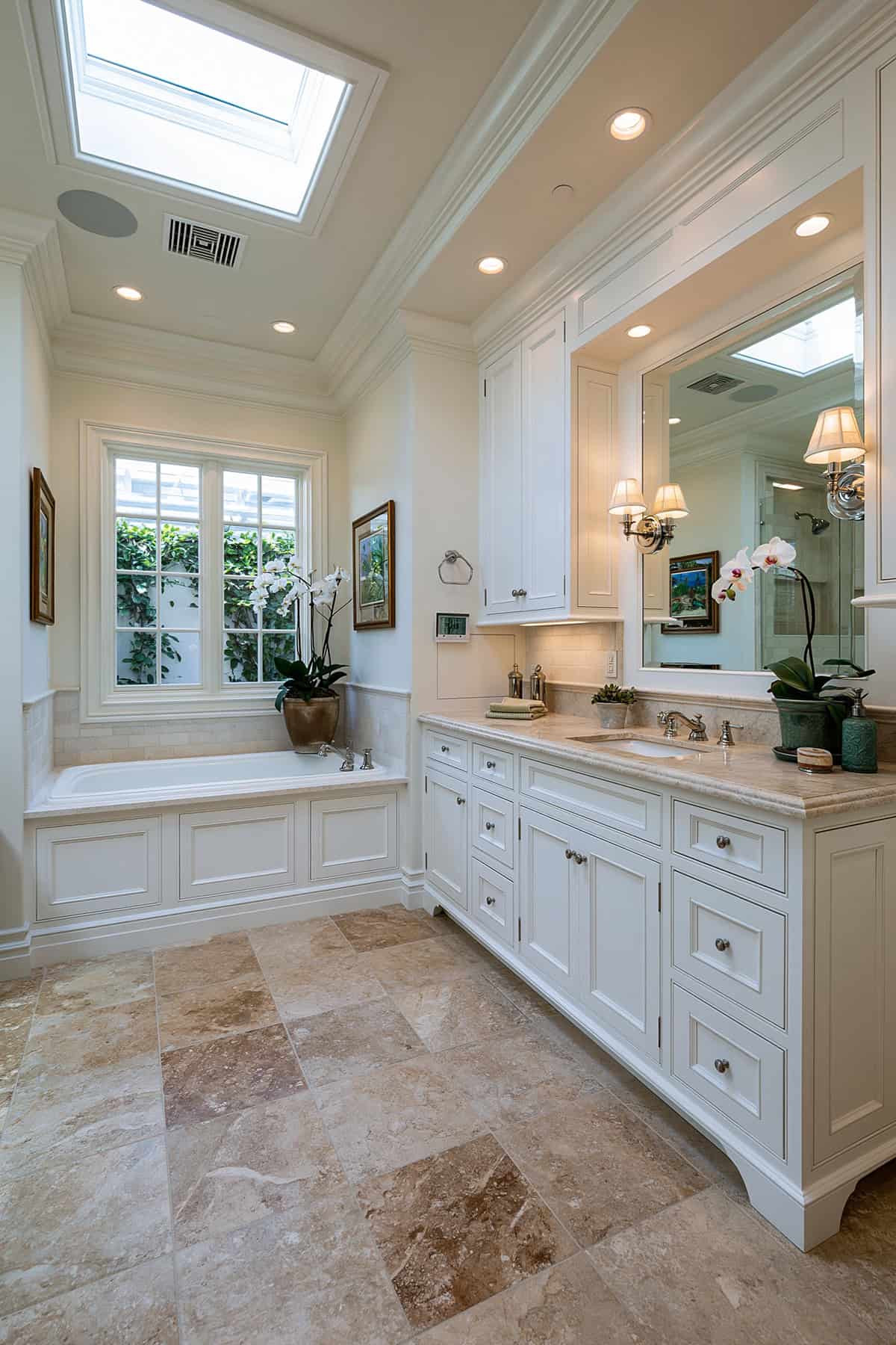 White Bathroom With Limestone Flooring