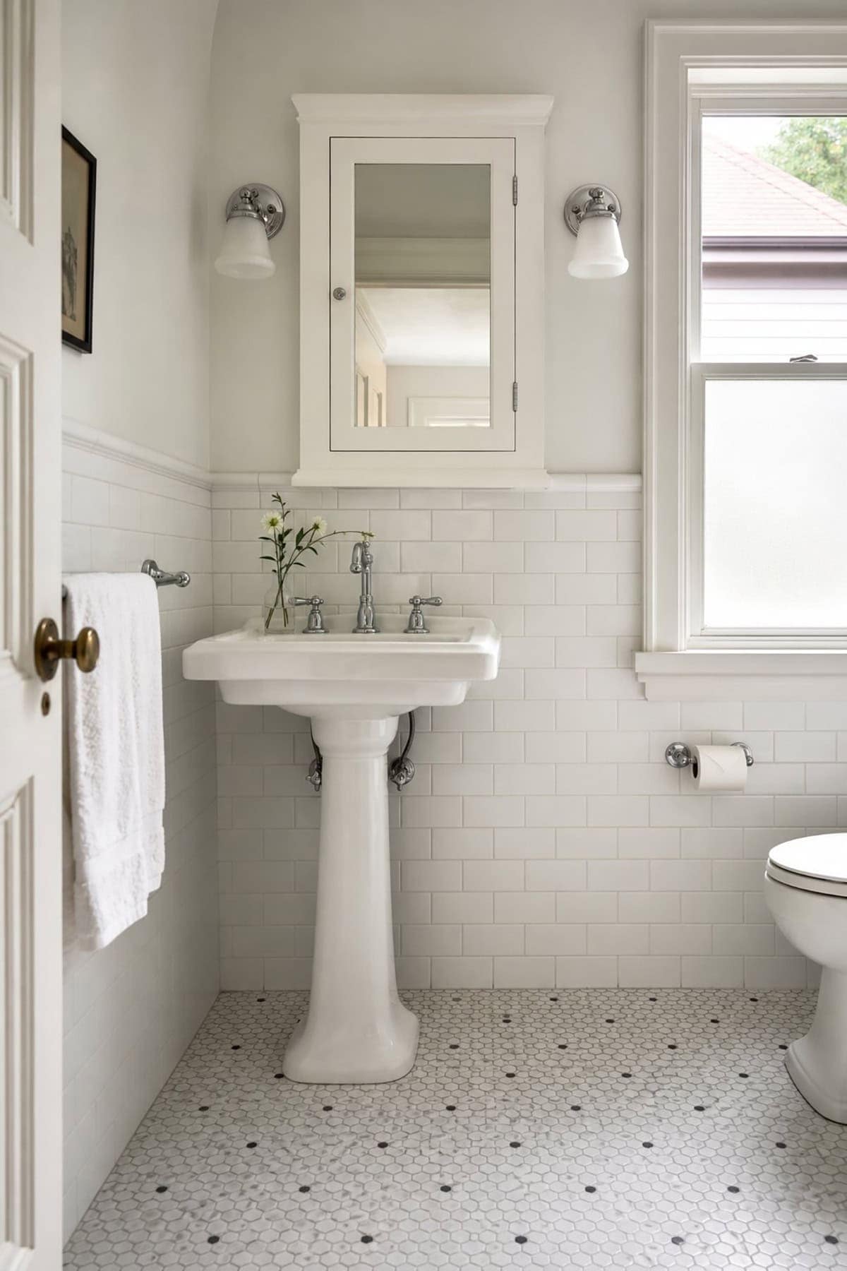 White Bathroom With Mosaic Floor Tile_1