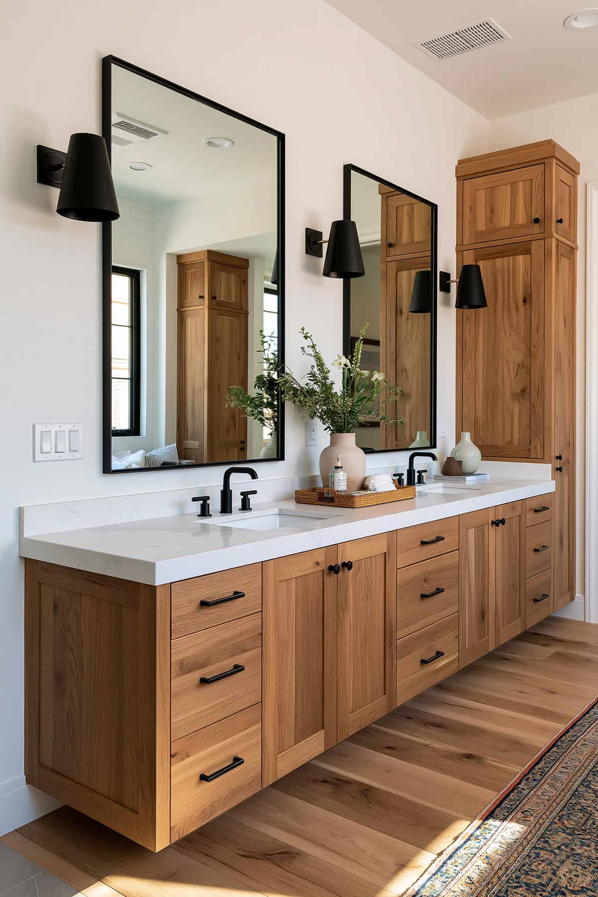 White Bathroom With Natural Oak Vanity