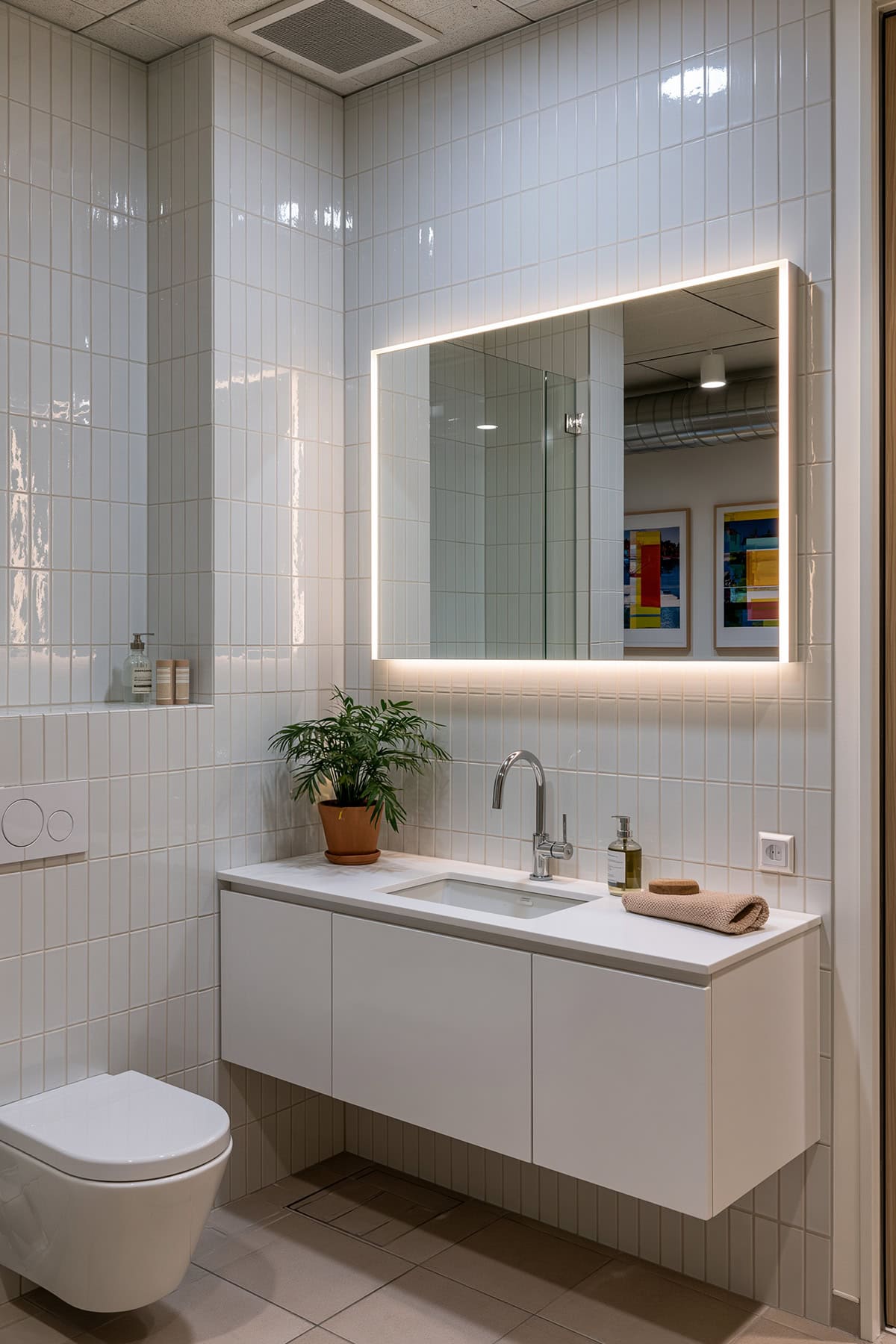 White Bathroom With Vertical Wall Tile